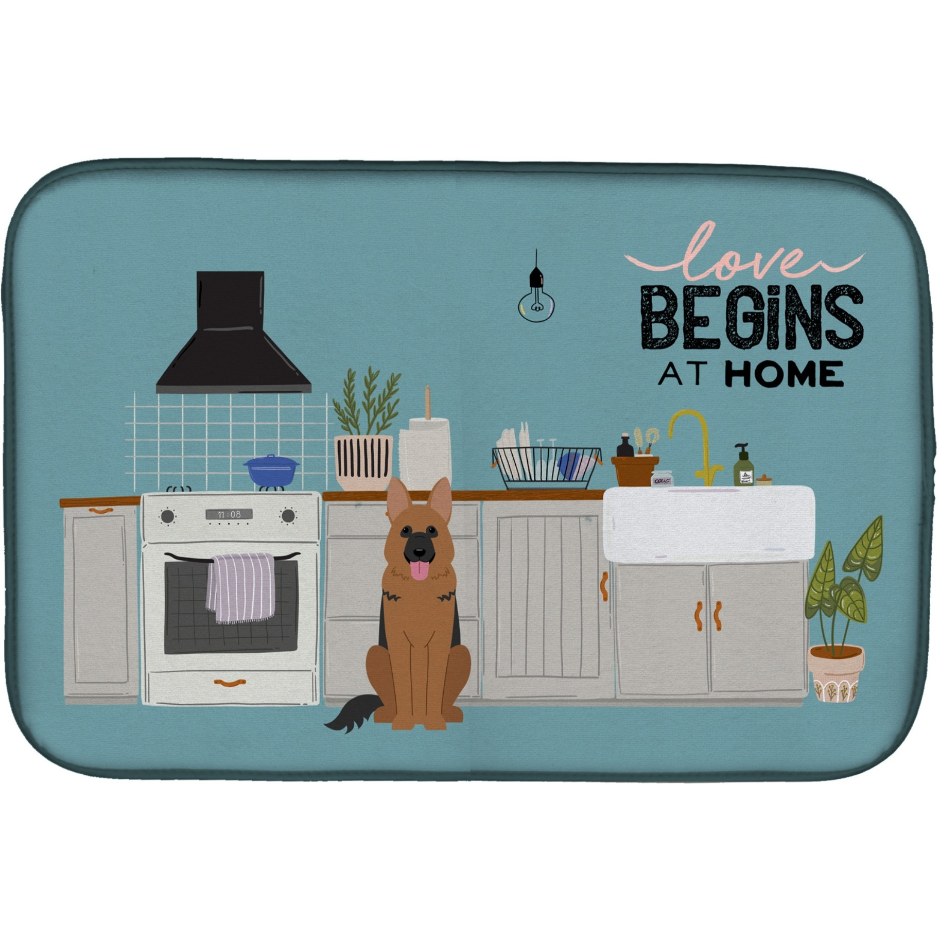 &quotCaroline's Treasures CK7771DDM German Shepherd Kitchen Scene dish-drying-mats, 14 x 21, Multicolor"