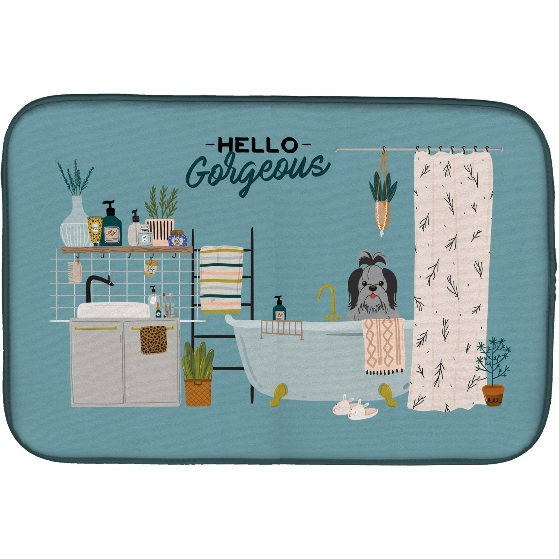 &quotCaroline's Treasures CK7511DDM Black Silver Shih Tzu in Bathtub dish-drying-mats, 14 x 21, Multicolor"