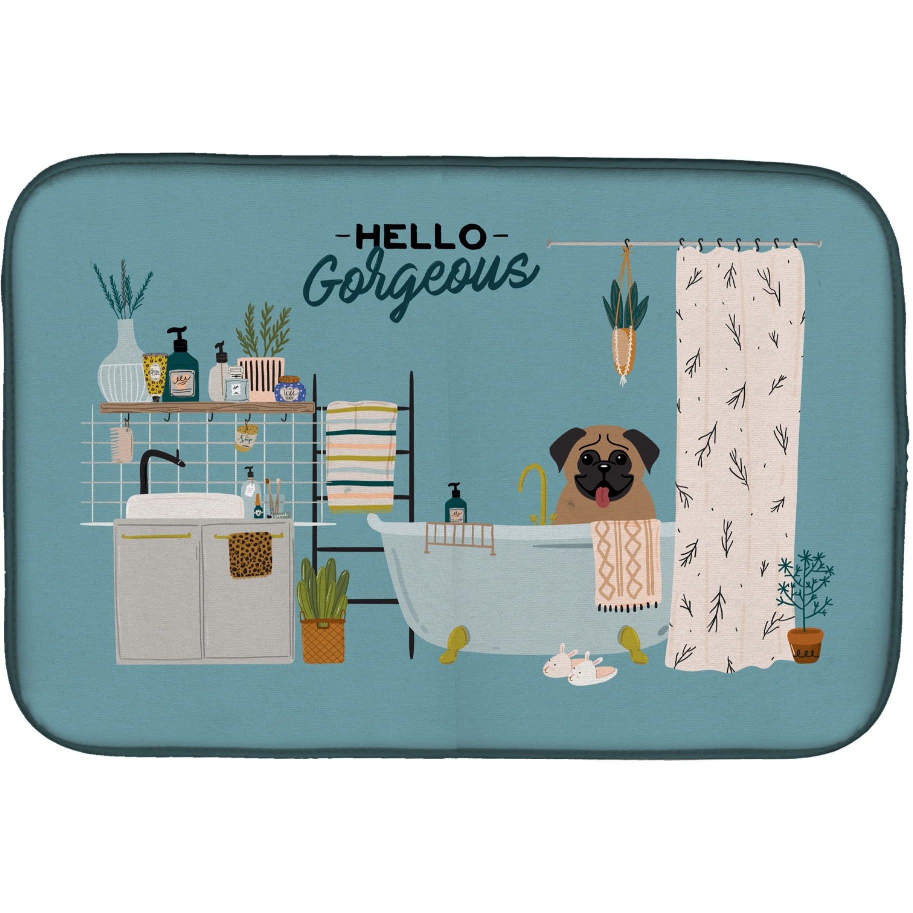 &quotCaroline's Treasures CK7427DDM Brown Pug in Bathtub dish-drying-mats, 14 x 21, Multicolor"