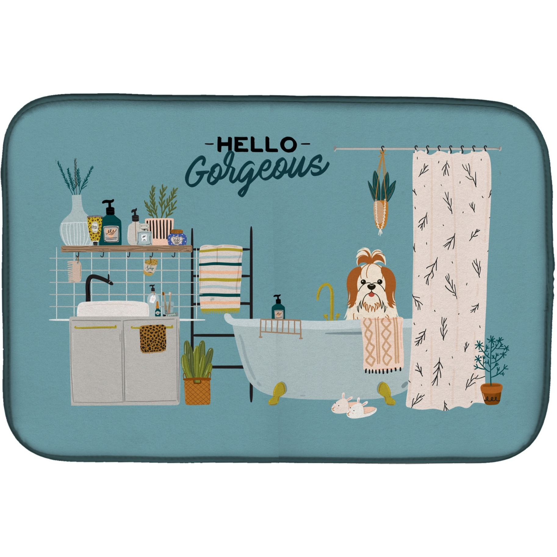 &quotCaroline's Treasures CK7509DDM Red White Shih Tzu in Bathtub dish-drying-mats, 14 x 21, Multicolor"