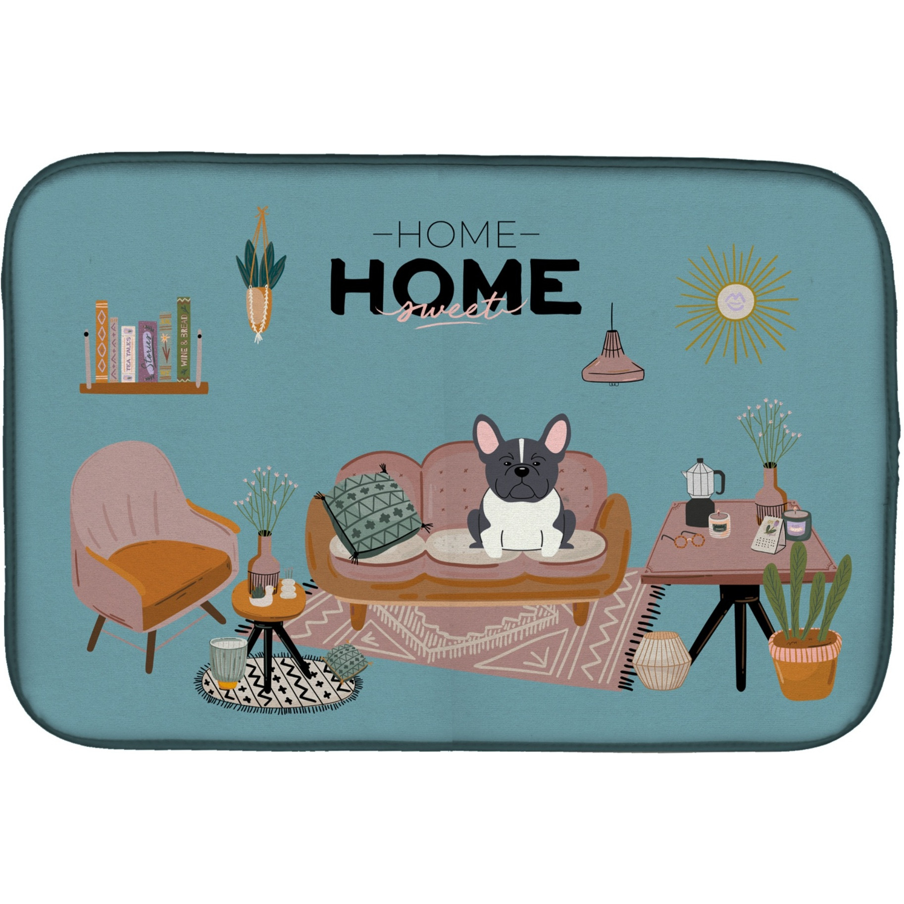 &quotCaroline's Treasures CK7857DDM Black White French Bulldog Sweet Home dish-drying-mats, 14 x 21, Multicolor"