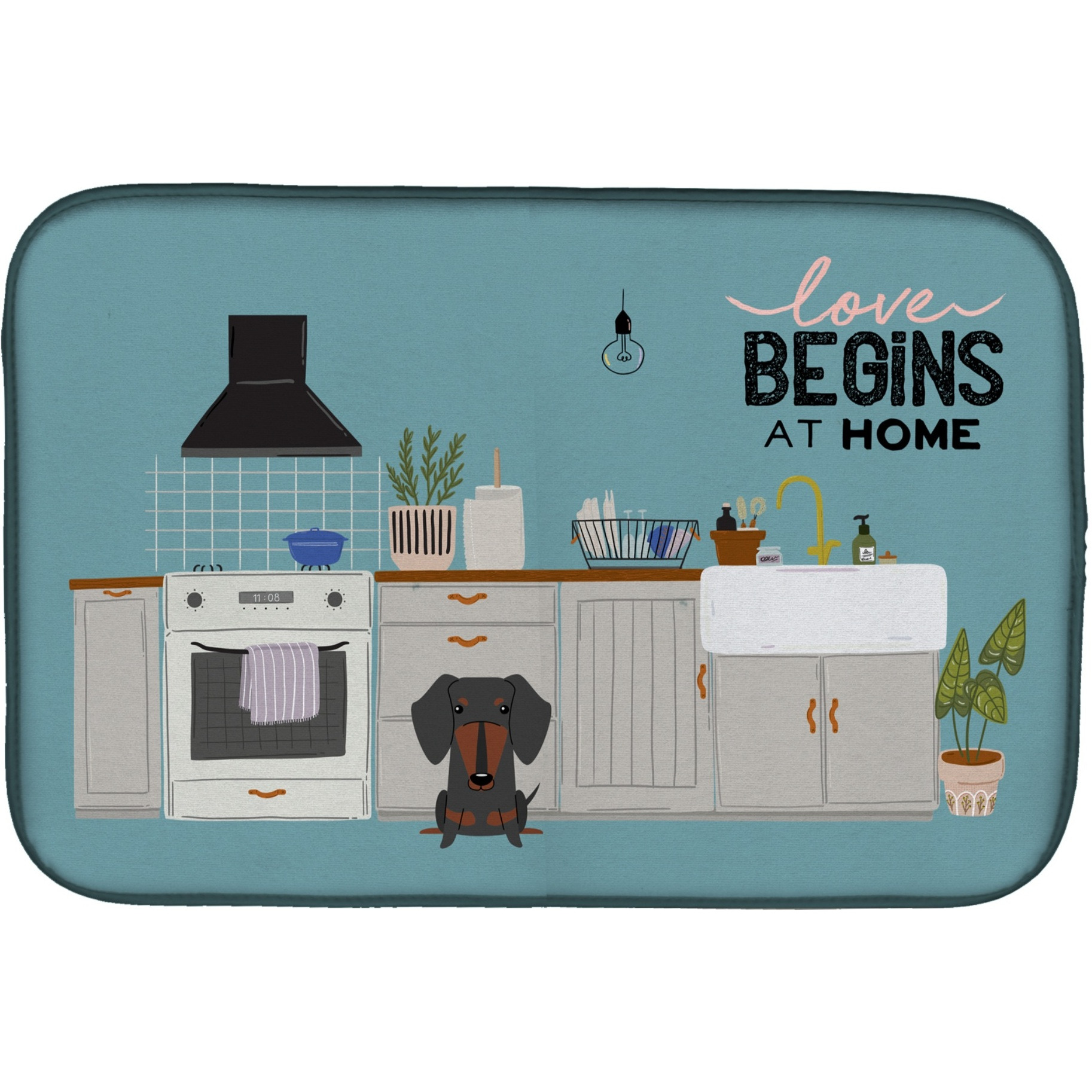 &quotCaroline's Treasures CK7836DDM Black Tan Dachshund Kitchen Scene dish-drying-mats, 14 x 21, Multicolor"
