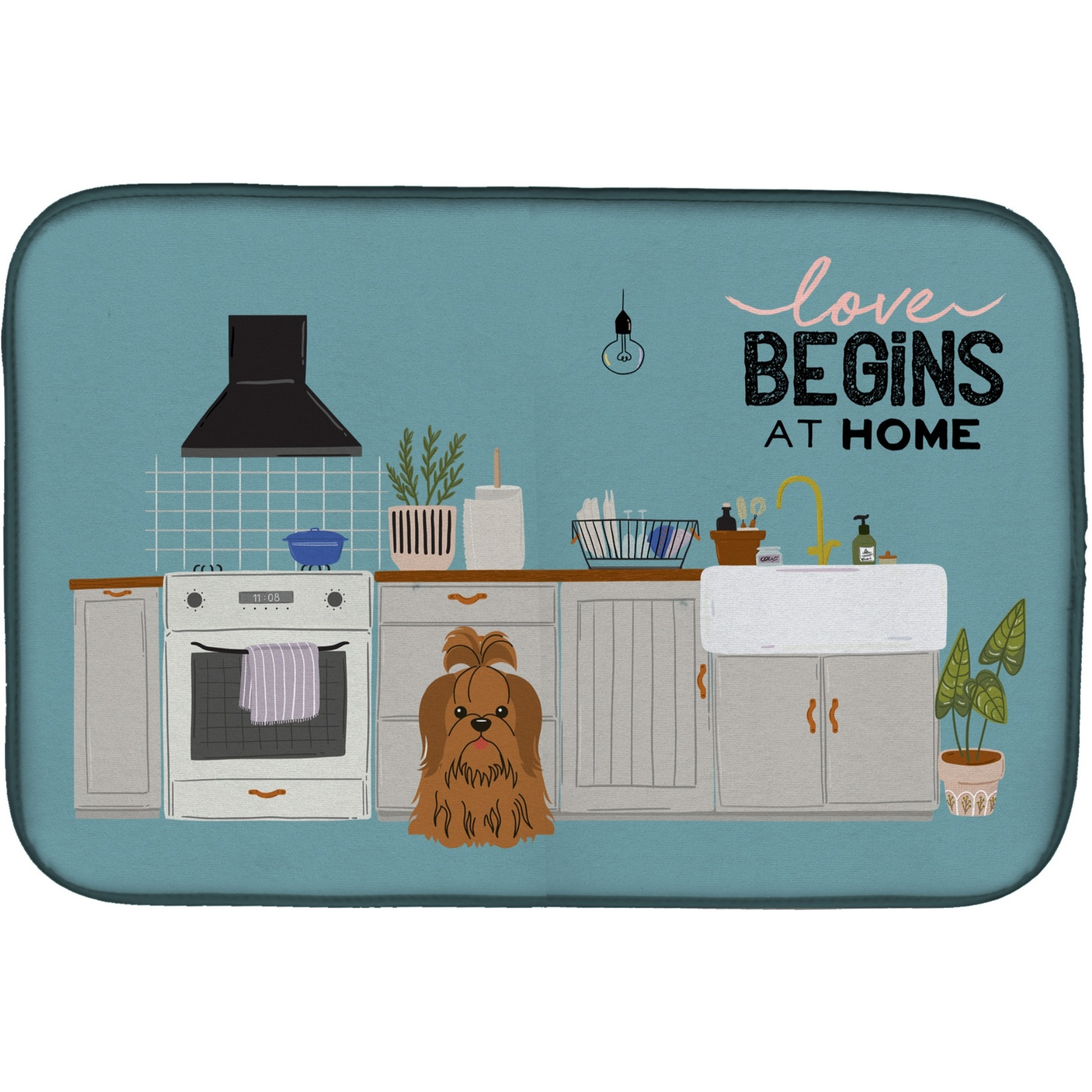 &quotCaroline's Treasures Silver Chocolate Shih Tzu Kitchen Scene dish-drying-mats, 14 x 21, Multicolor"