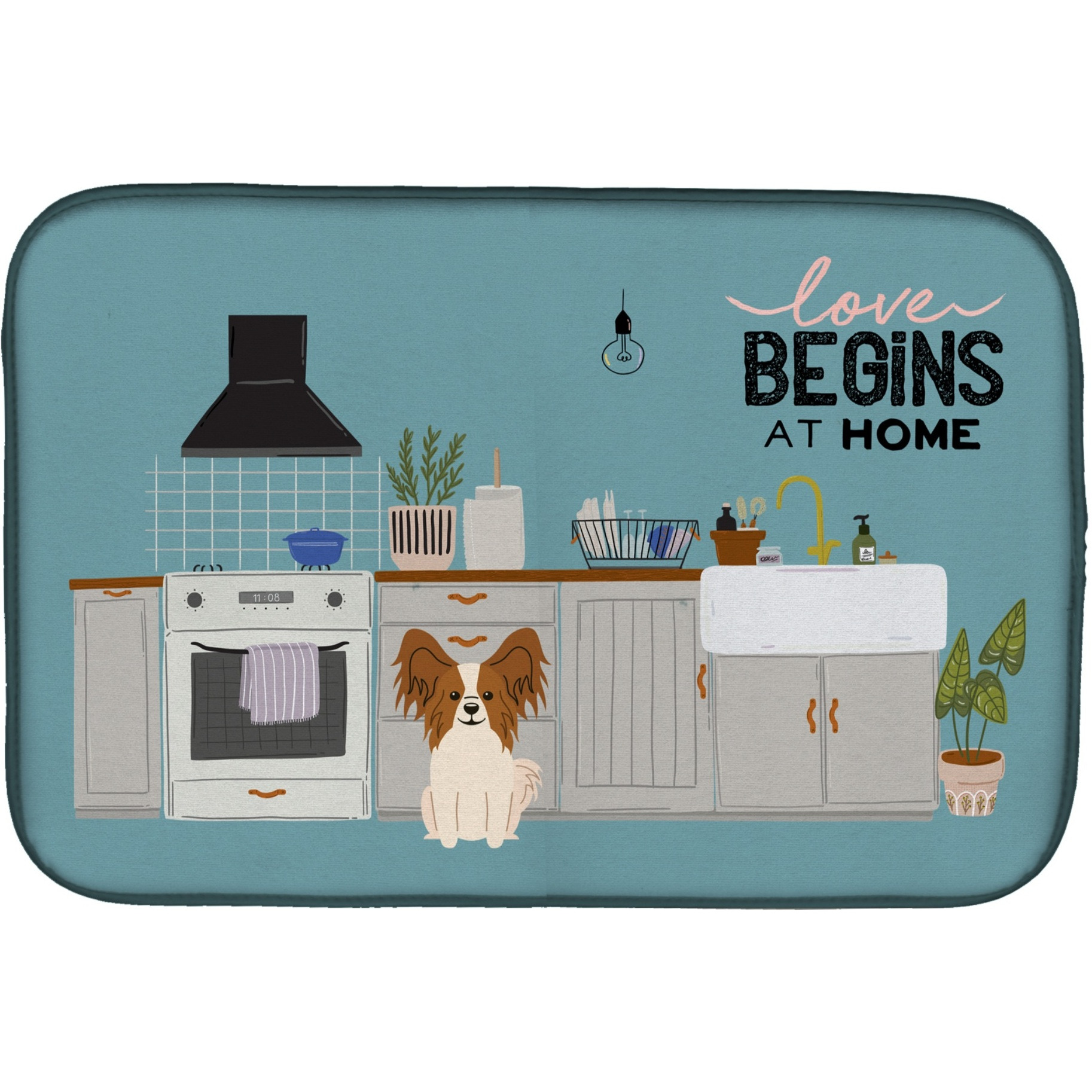 &quotCaroline's Treasures CK7782DDM Red White Papillon Kitchen Scene dish-drying-mats, 14 x 21, Multicolor"