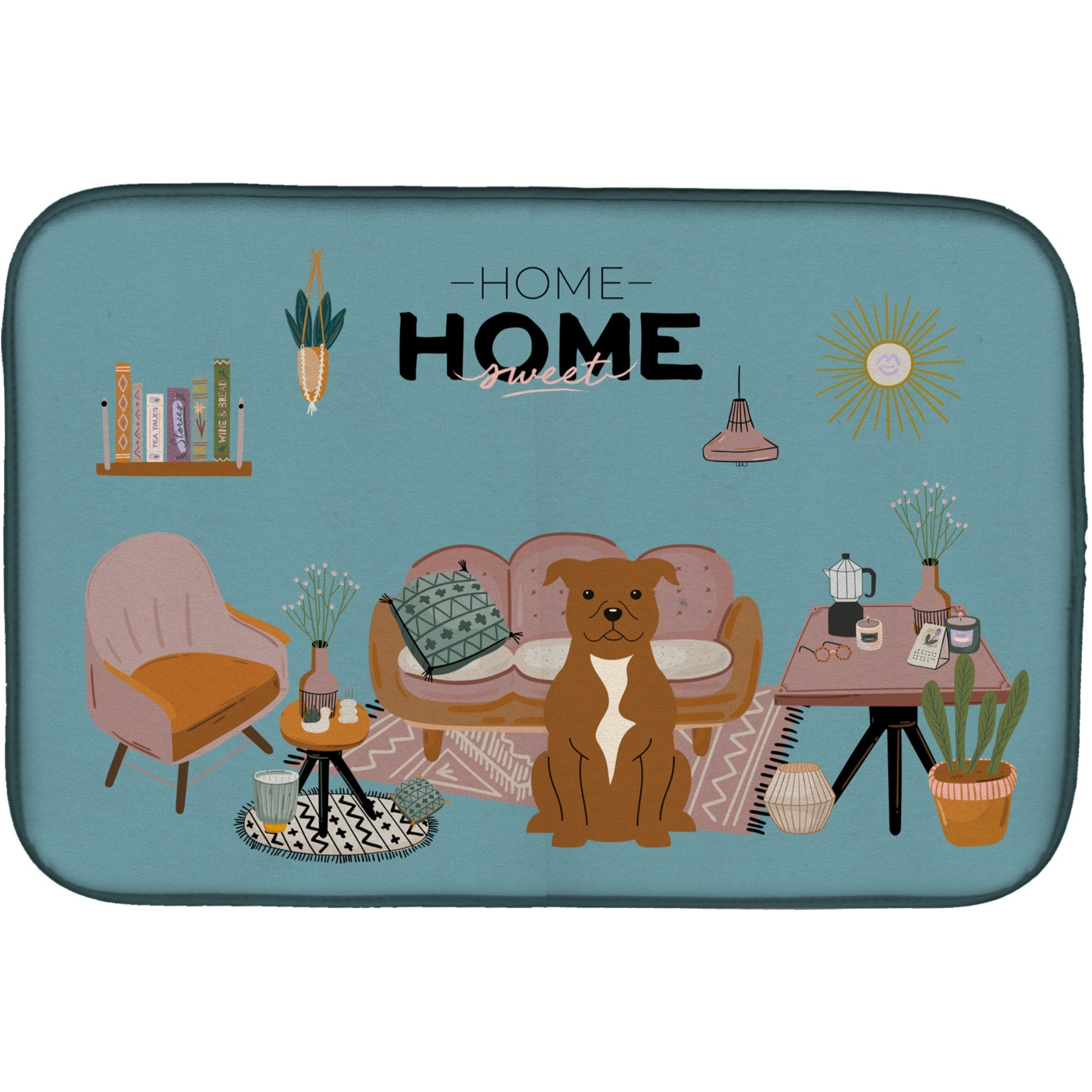 &quotCaroline's Treasures Brown Staffordshire Bull Terrier Sweet Home dish-drying-mats, 14 x 21, Multicolor"