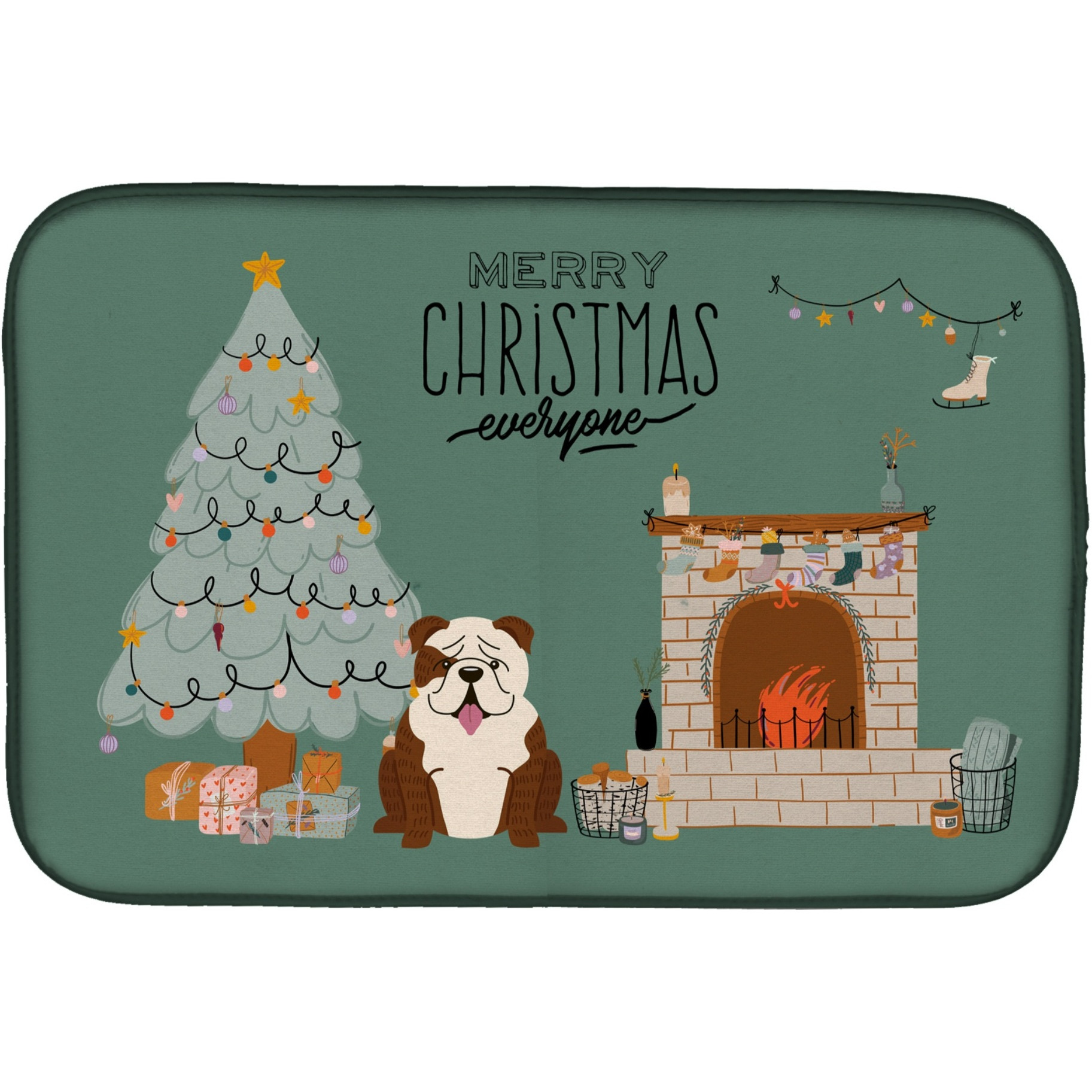&quotCaroline's Treasures Brindle White English Bulldog Christmas Everyone dish-drying-mats, 14 x 21, Multicolor"