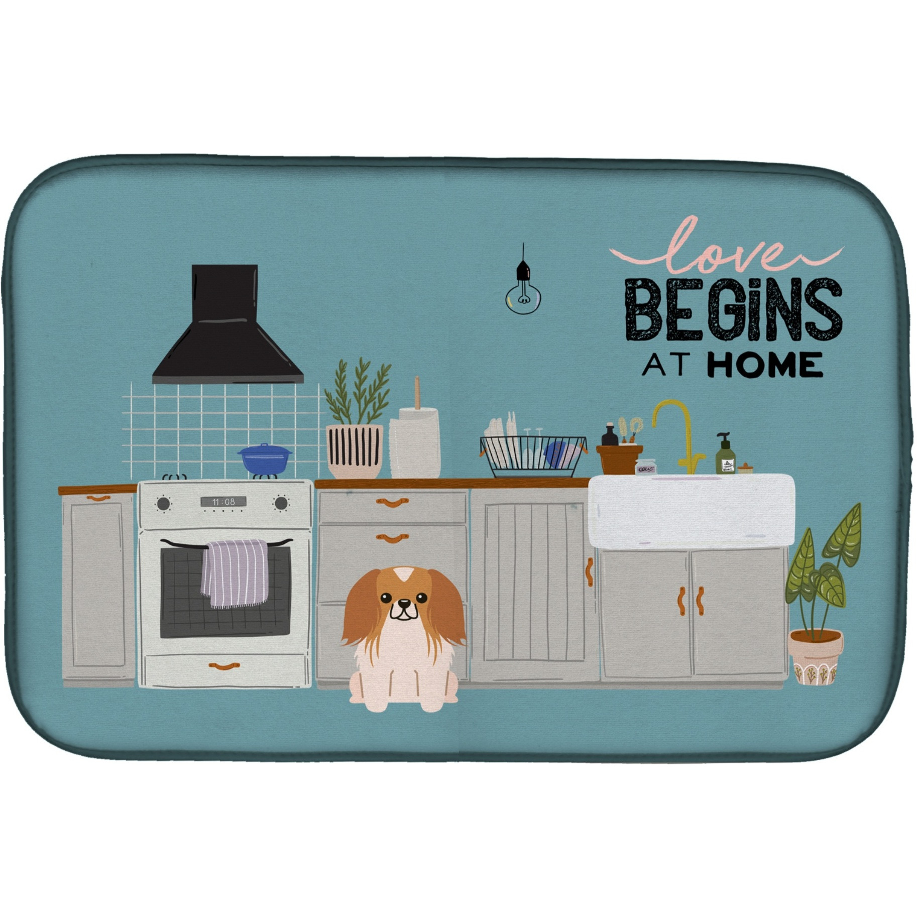 &quotCaroline's Treasures CK7807DDM Red White Pekingese Kitchen Scene dish-drying-mats, 14 x 21, Multicolor"