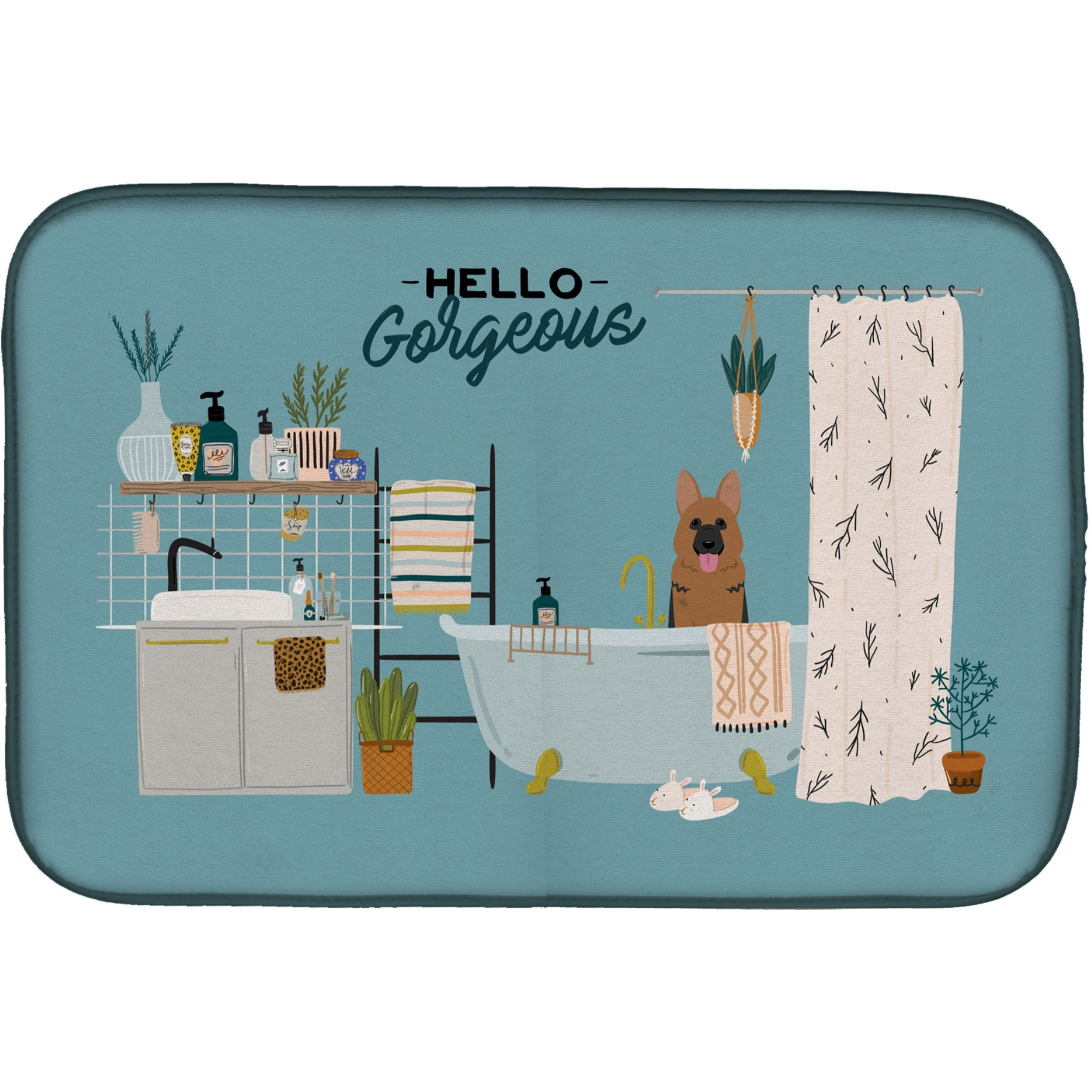 &quotCaroline's Treasures CK7489DDM German Shepherd in Bathtub dish-drying-mats, 14 x 21, Multicolor"