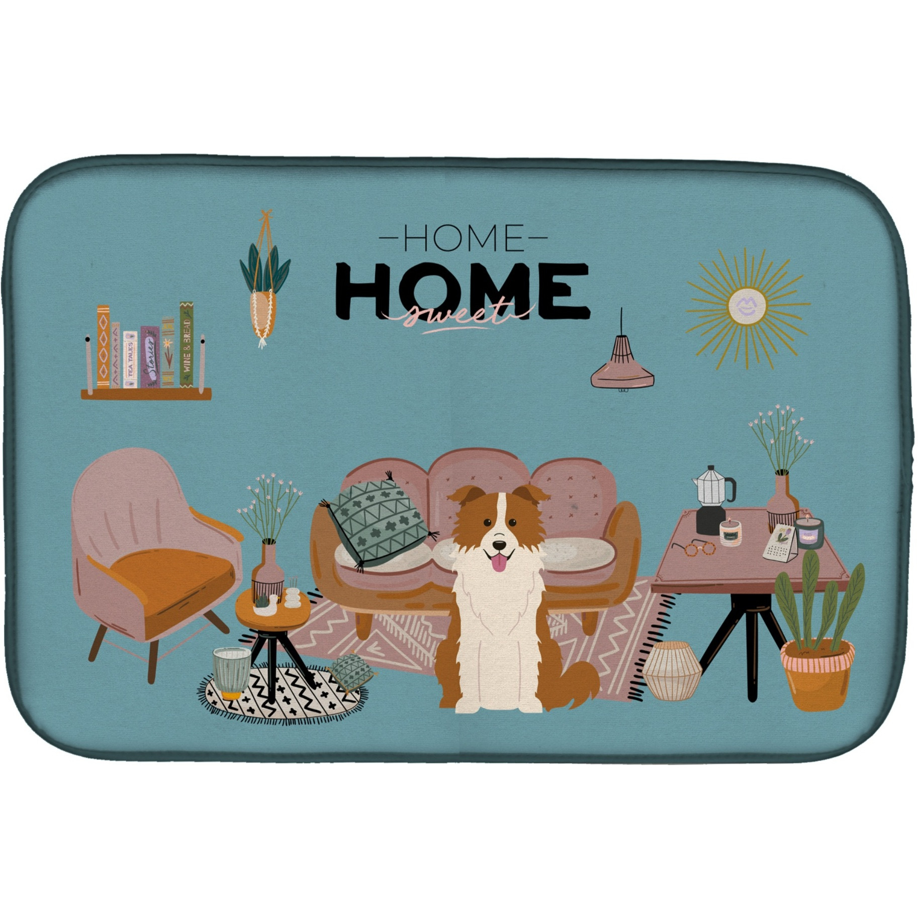 &quotCaroline's Treasures CK7964DDM Red White Border Collie Sweet Home dish-drying-mats, 14 x 21, Multicolor"