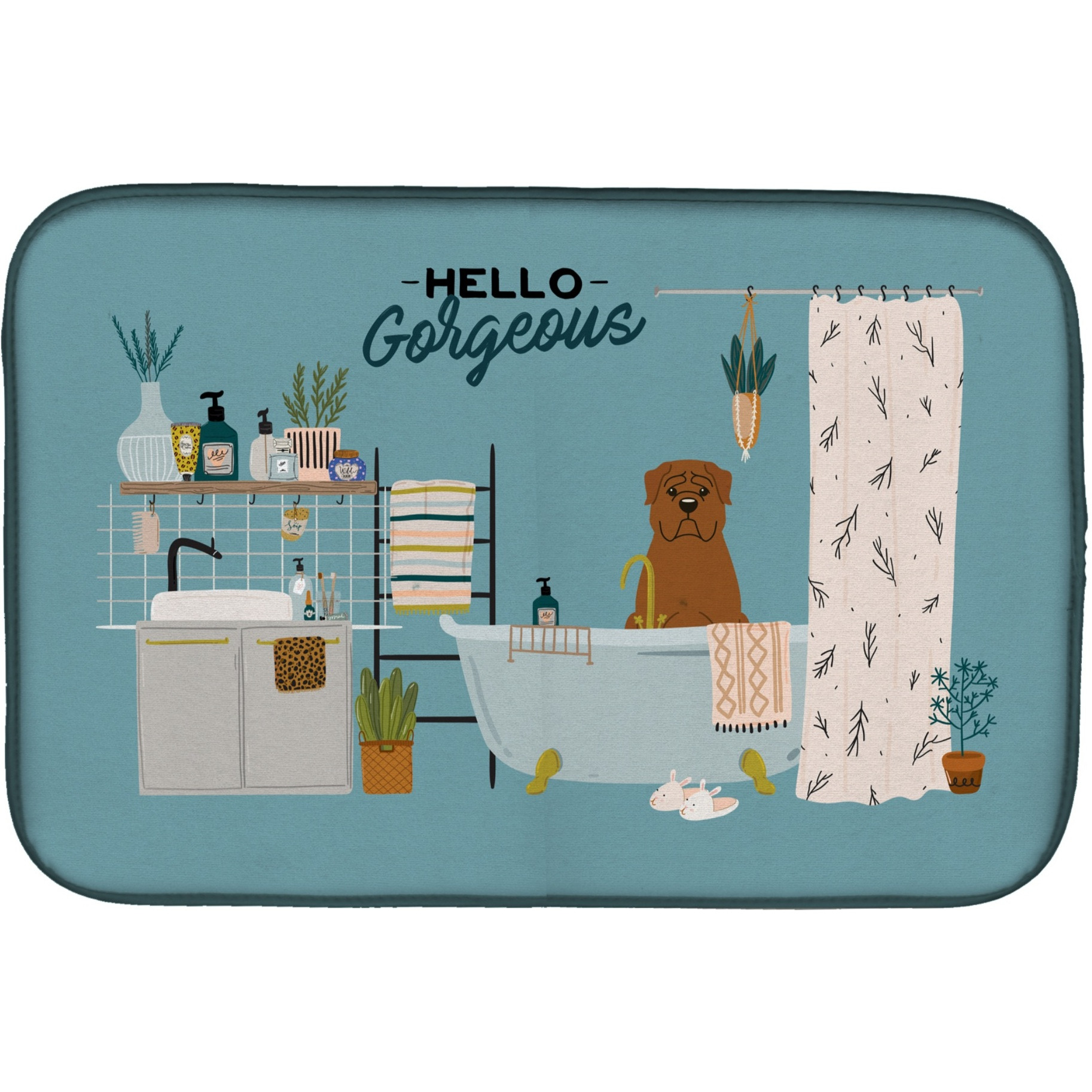 &quotCaroline's Treasures CK7495DDM Dogue de Bourdeaux in Bathtub dish-drying-mats, 14 x 21, Multicolor"
