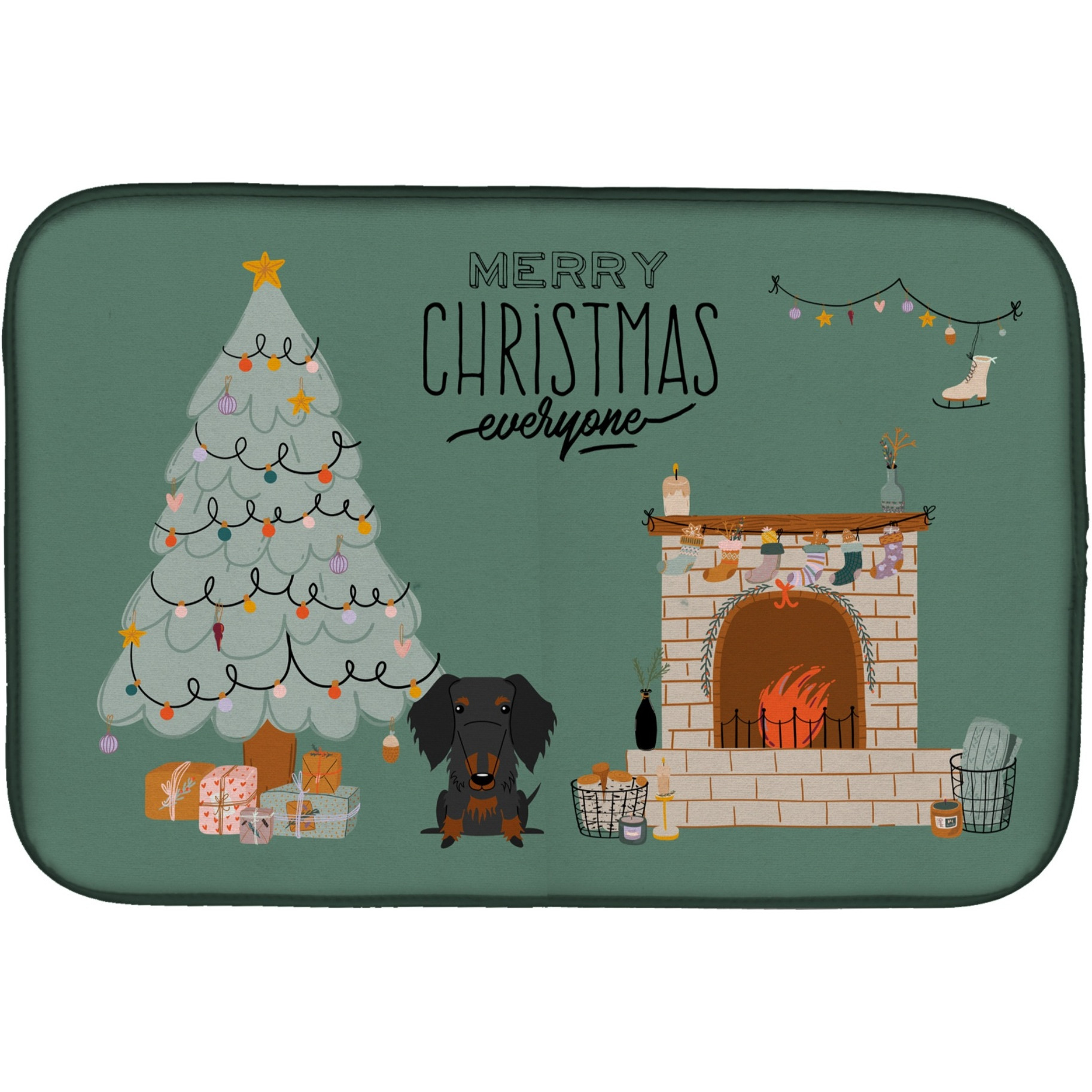 &quotCaroline's Treasures Caroline's Black Tan Wire Haired Dachshund Christmas Everyone dish-drying-mats, 14 x 21, Multicolor"
