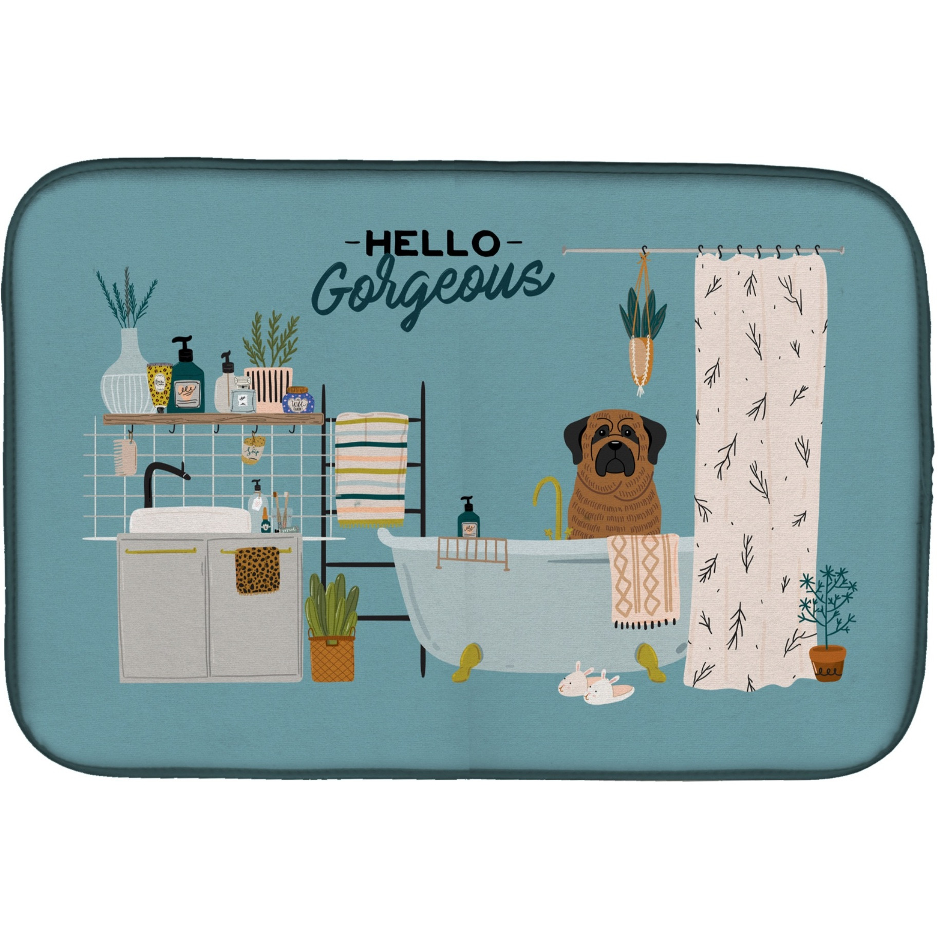 &quotCaroline's Treasures CK7437DDM Brindle Mastiff in Bathtub dish-drying-mats, 14 x 21, Multicolor"