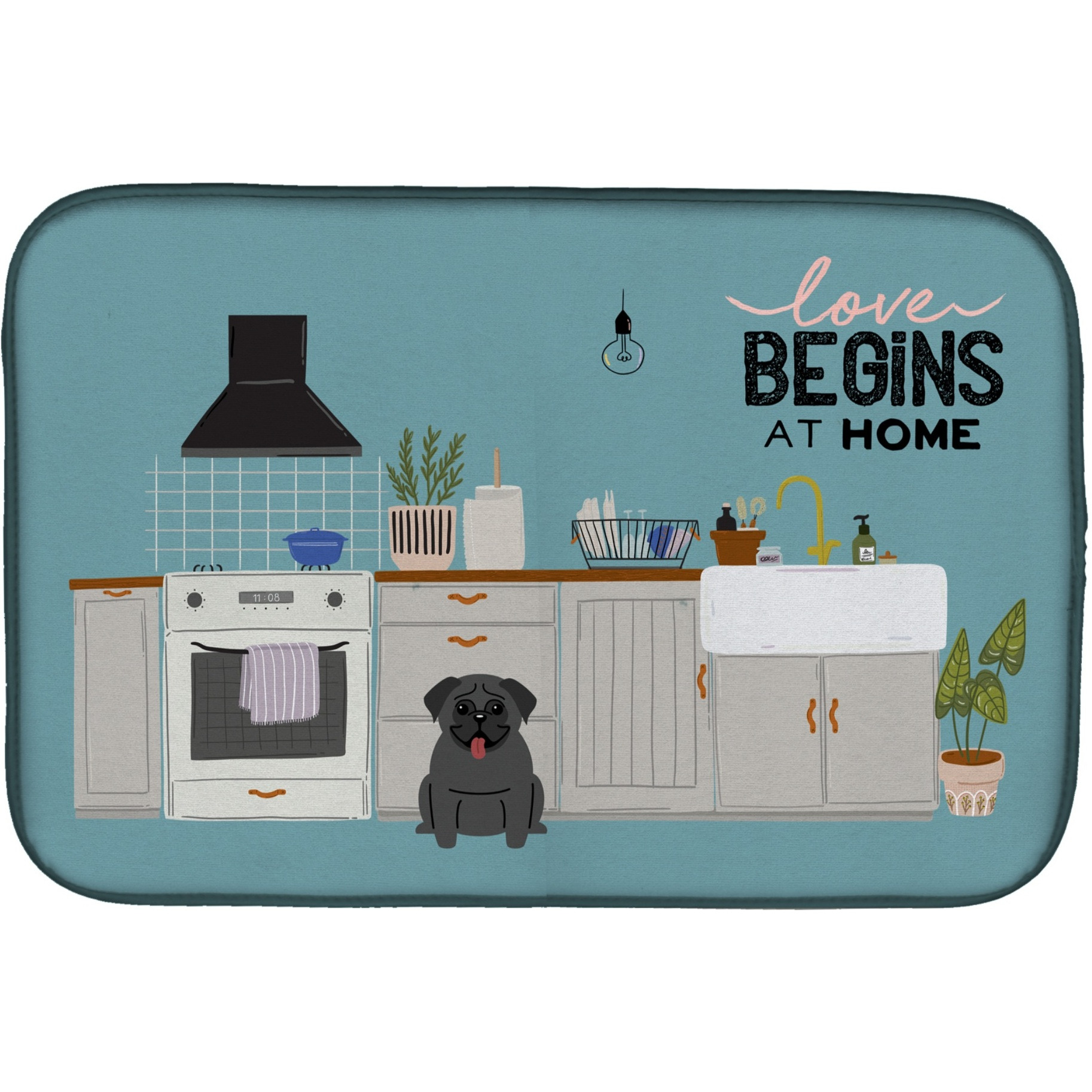 &quotCaroline's Treasures CK7710DDM Black Pug Kitchen Scene dish-drying-mats, 14 x 21, Multicolor"