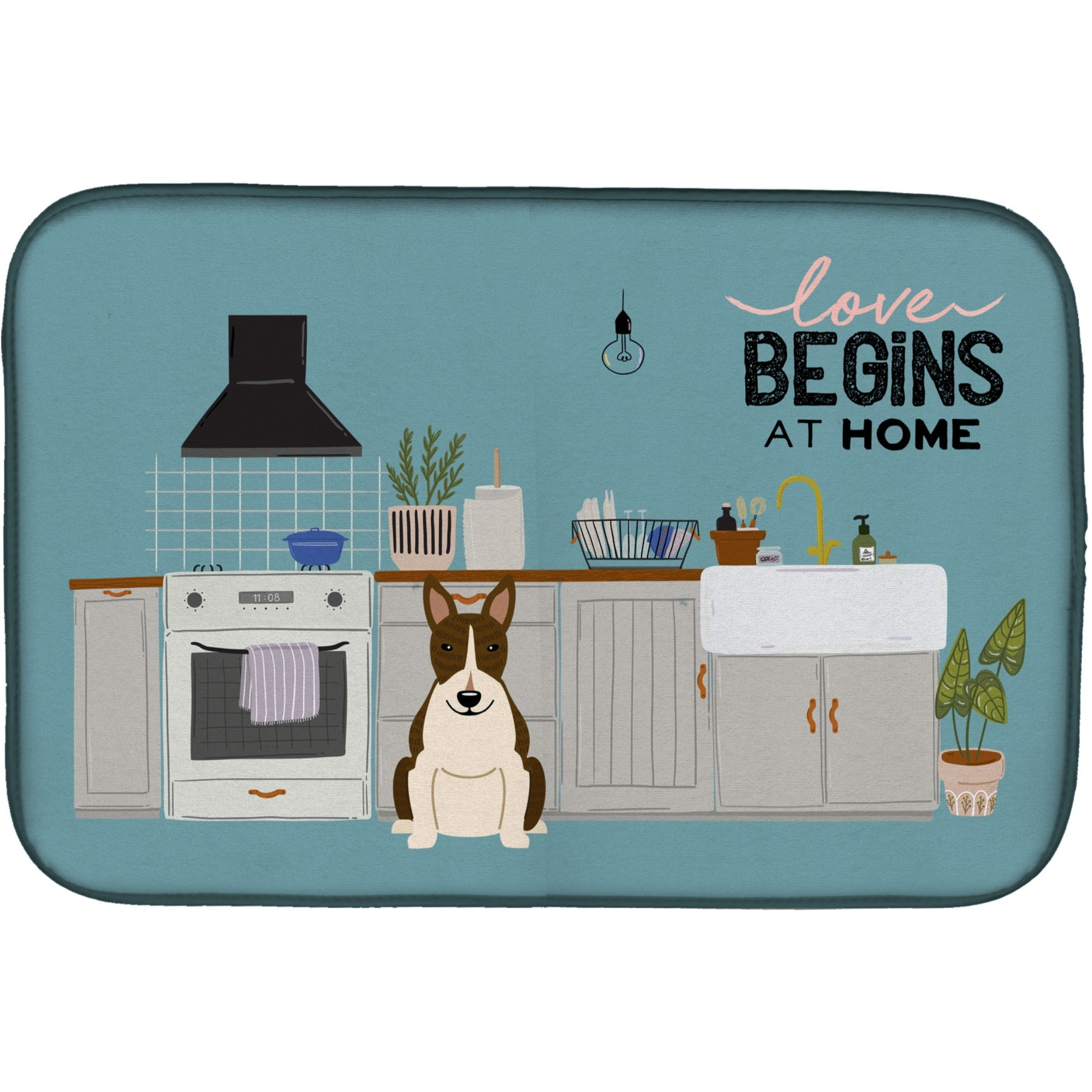 &quotCaroline's Treasures Dark Brindle Bull Terrier Kitchen Scene dish-drying-mats, 14 x 21, Multicolor"