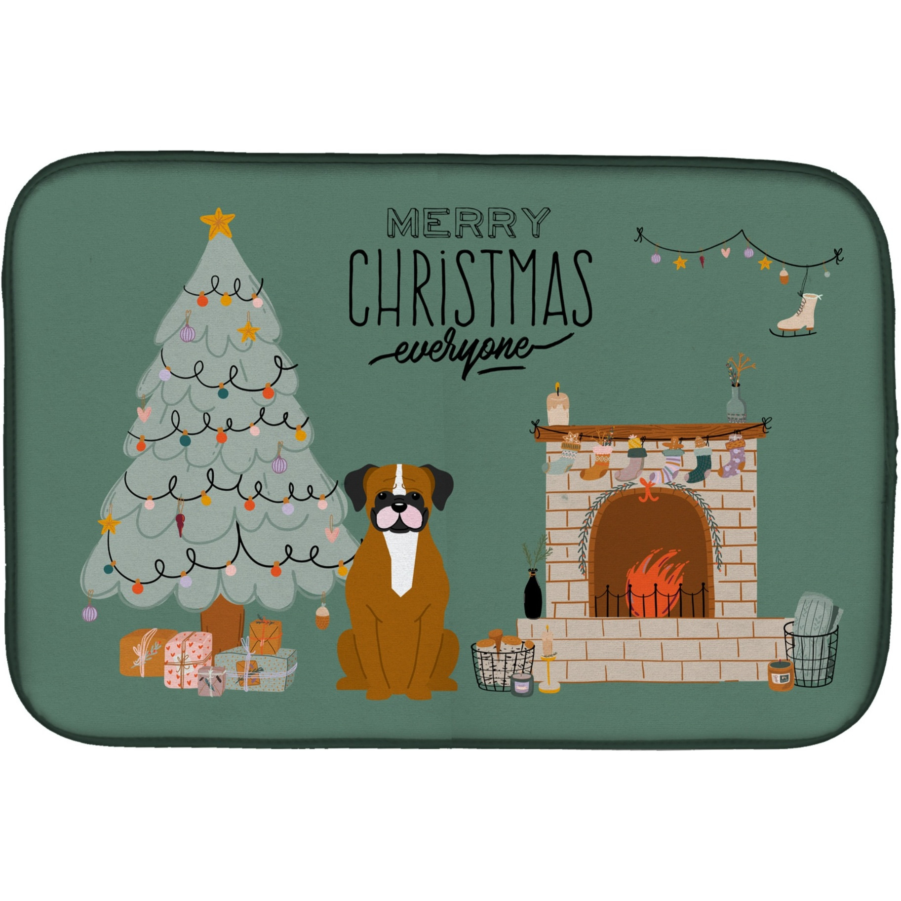 &quotCaroline's Treasures CK7679DDM Flashy Fawn Boxer Christmas Everyone dish-drying-mats, 14 x 21, Multicolor"
