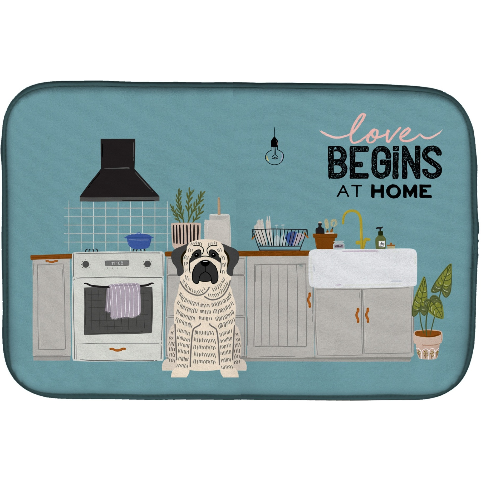 &quotCaroline's Treasures CK7720DDM White Mastiff Brindle Kitchen Scene dish-drying-mats, 14 x 21, Multicolor"