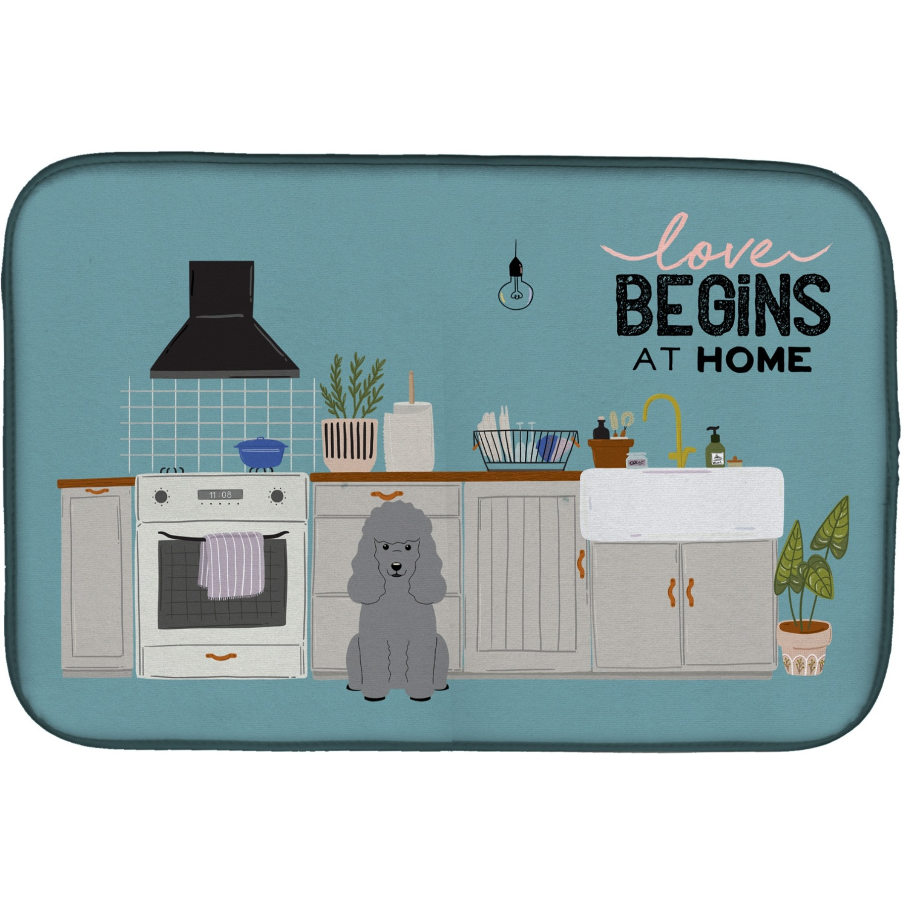 &quotCaroline's Treasures CK7772DDM Silver Poodle Kitchen Scene dish-drying-mats, 14 x 21, Multicolor"