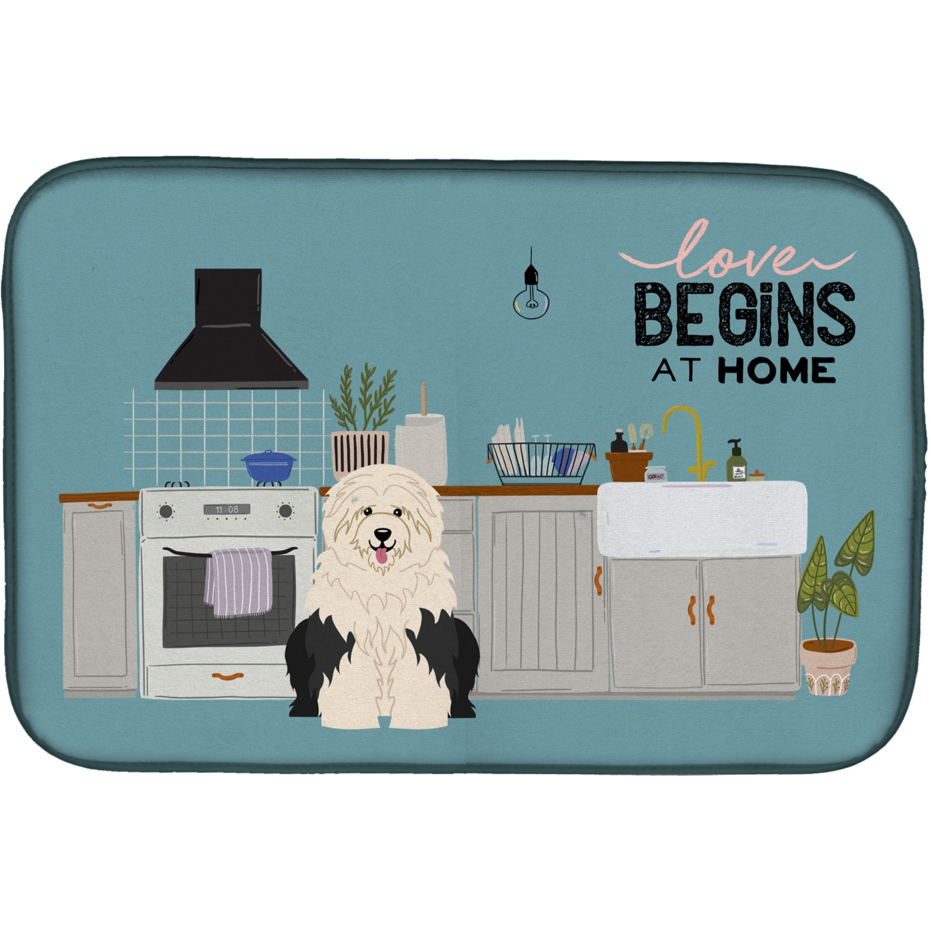 &quotCaroline's Treasures CK7800DDM Old English Sheepdog Kitchen Scene dish-drying-mats, 14 x 21, Multicolor"