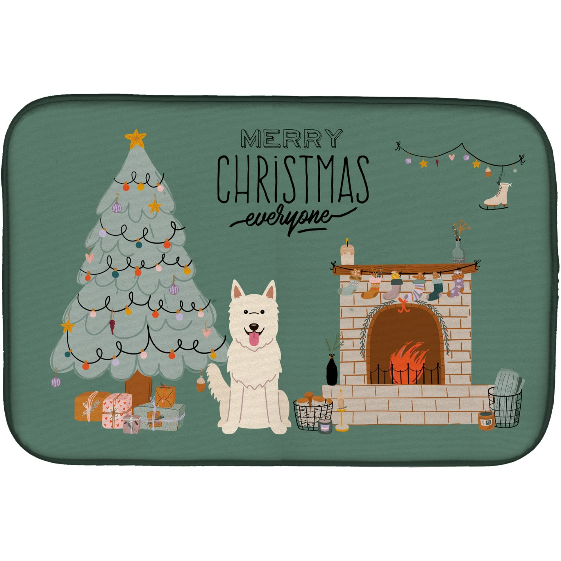 &quotCaroline's Treasures White German Shepherd Christmas Everyone dish-drying-mats, 14 x 21, Multicolor"