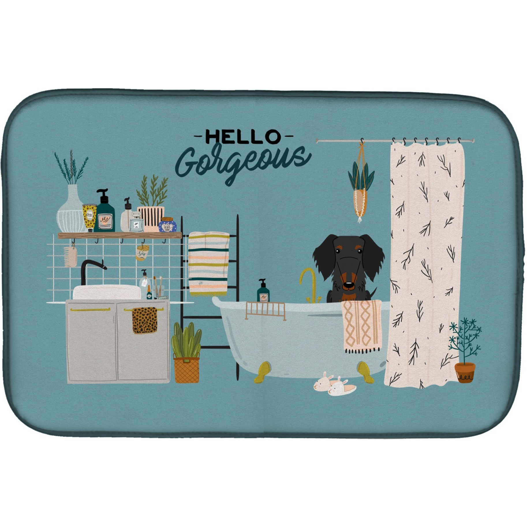 &quotCaroline's Treasures Black Tan Wire Haired Dachshund in Bathtub dish-drying-mats, 14 x 21, Multicolor"