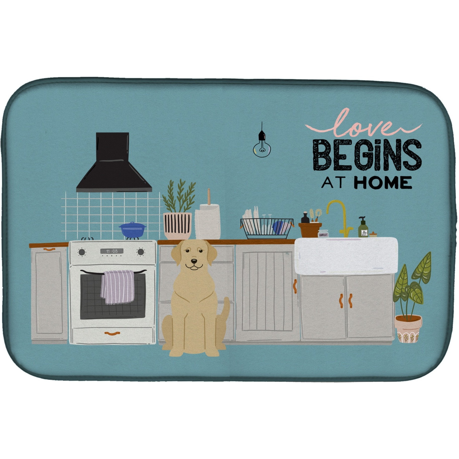 &quotCaroline's Treasures CK7759DDM Yellow Labrador Kitchen Scene dish-drying-mats, 14 x 21, Multicolor"