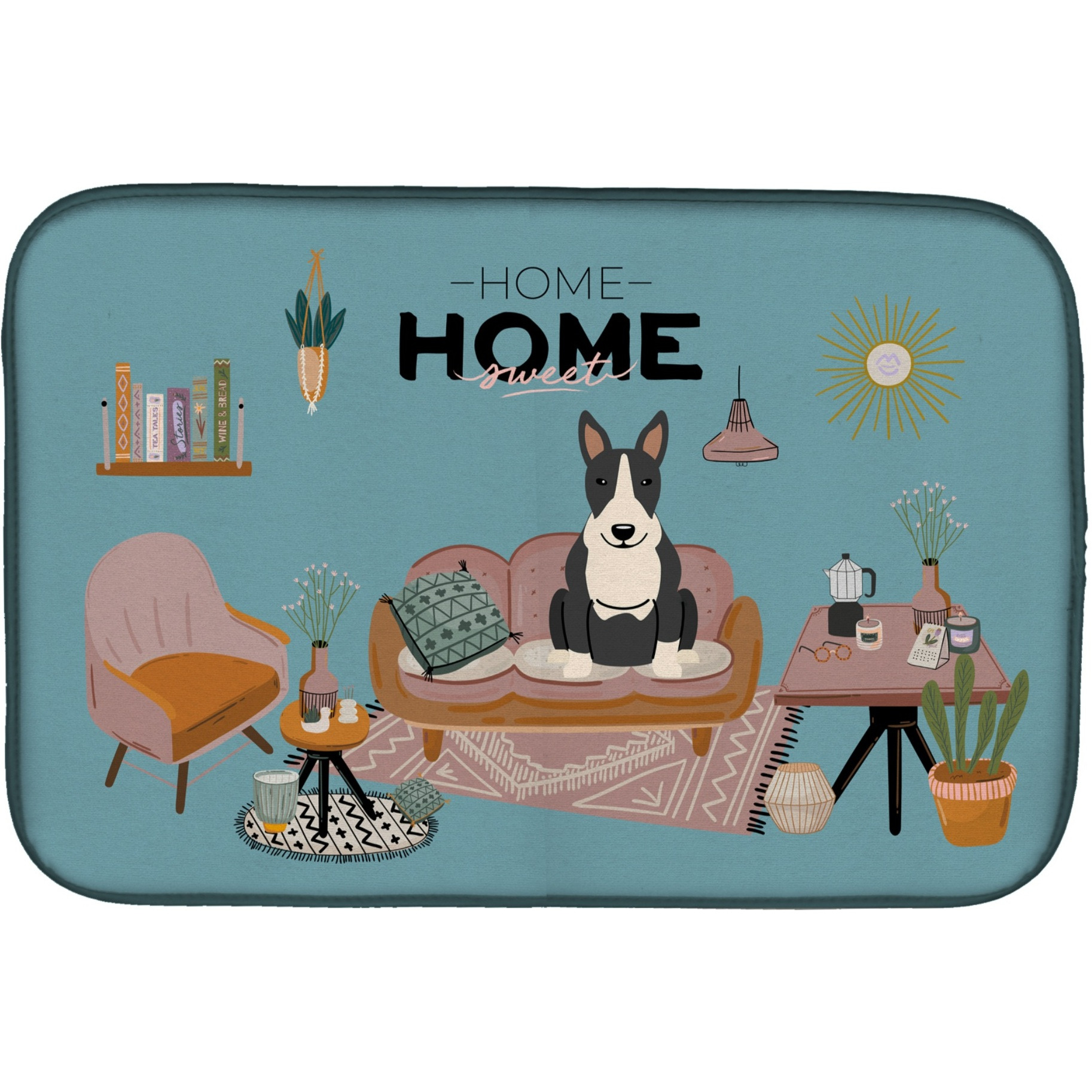&quotCaroline's Treasures CK7978DDM Black White Bull Terrier Sweet Home dish-drying-mats, 14 x 21, Multicolor"