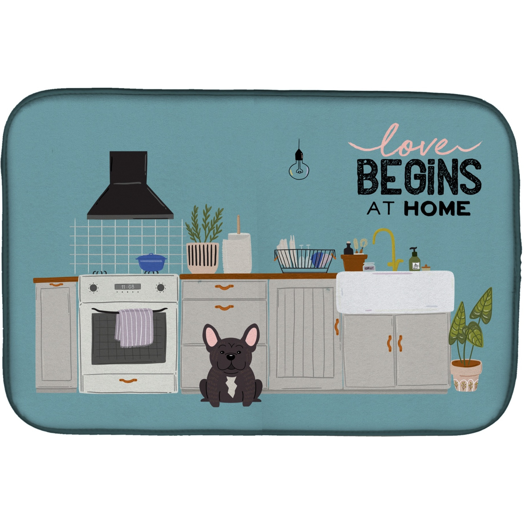&quotCaroline's Treasures CK7713DDM Brindle French Bulldog Kitchen Scene dish-drying-mats, 14 x 21, Multicolor"
