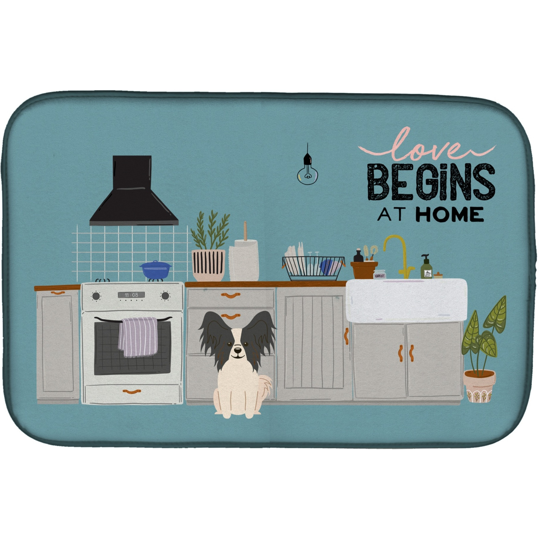&quotCaroline's Treasures CK7780DDM Black White Papillon Kitchen Scene dish-drying-mats, 14 x 21, Multicolor"