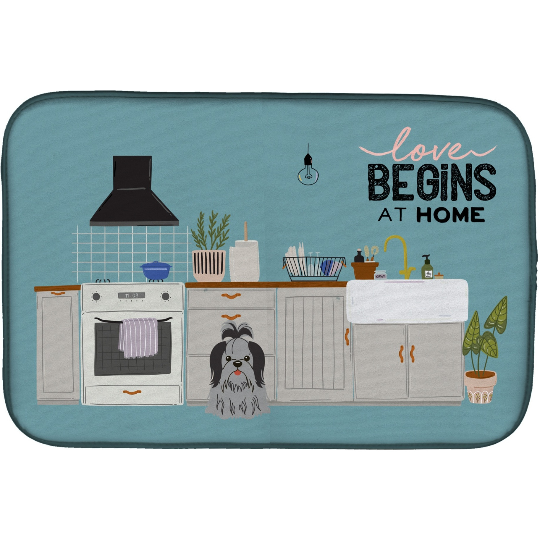 &quotCaroline's Treasures CK7793DDM Black Silver Shih Tzu Kitchen Scene dish-drying-mats, 14 x 21, Multicolor"
