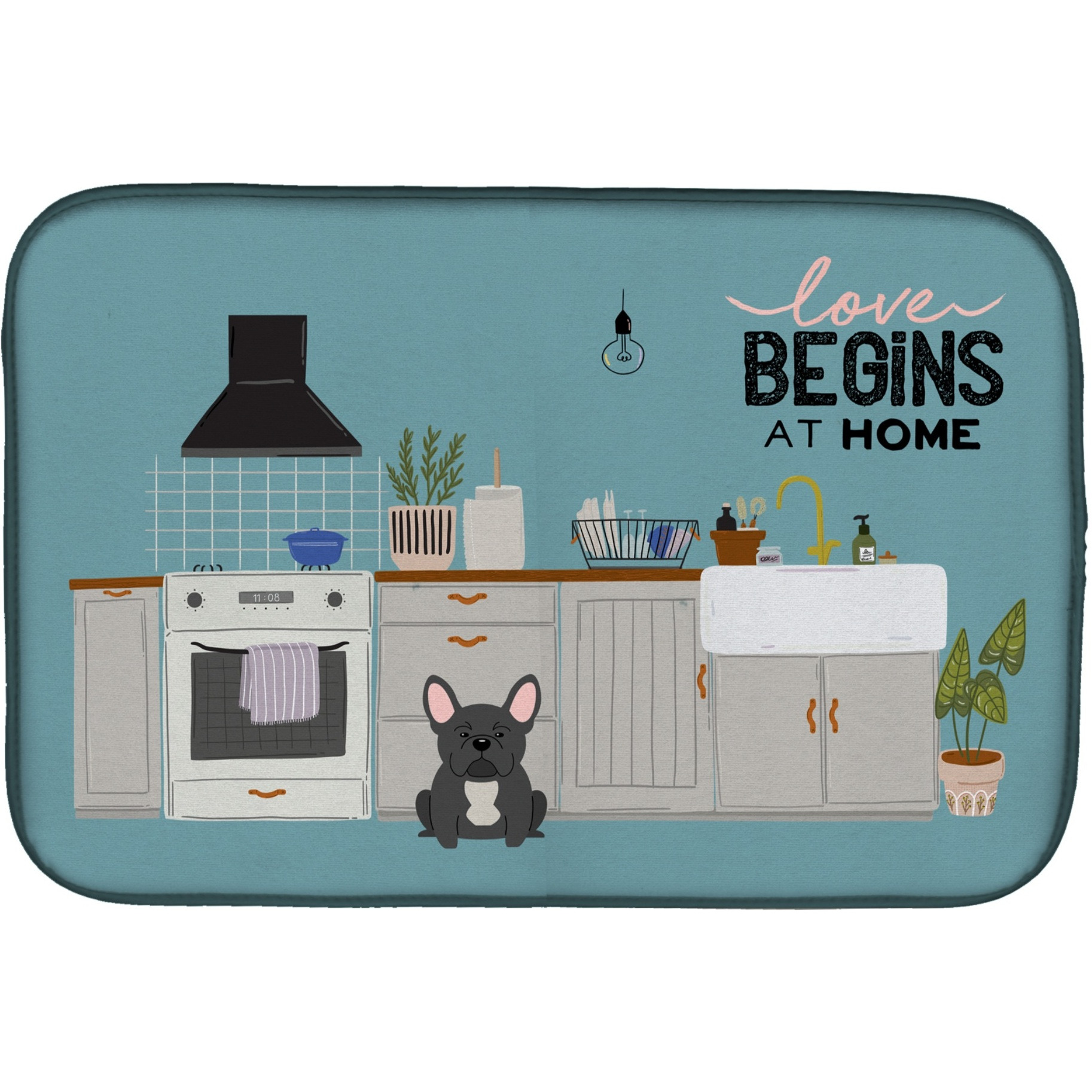 &quotCaroline's Treasures CK7718DDM Black French Bulldog Kitchen Scene dish-drying-mats, 14 x 21, Multicolor"