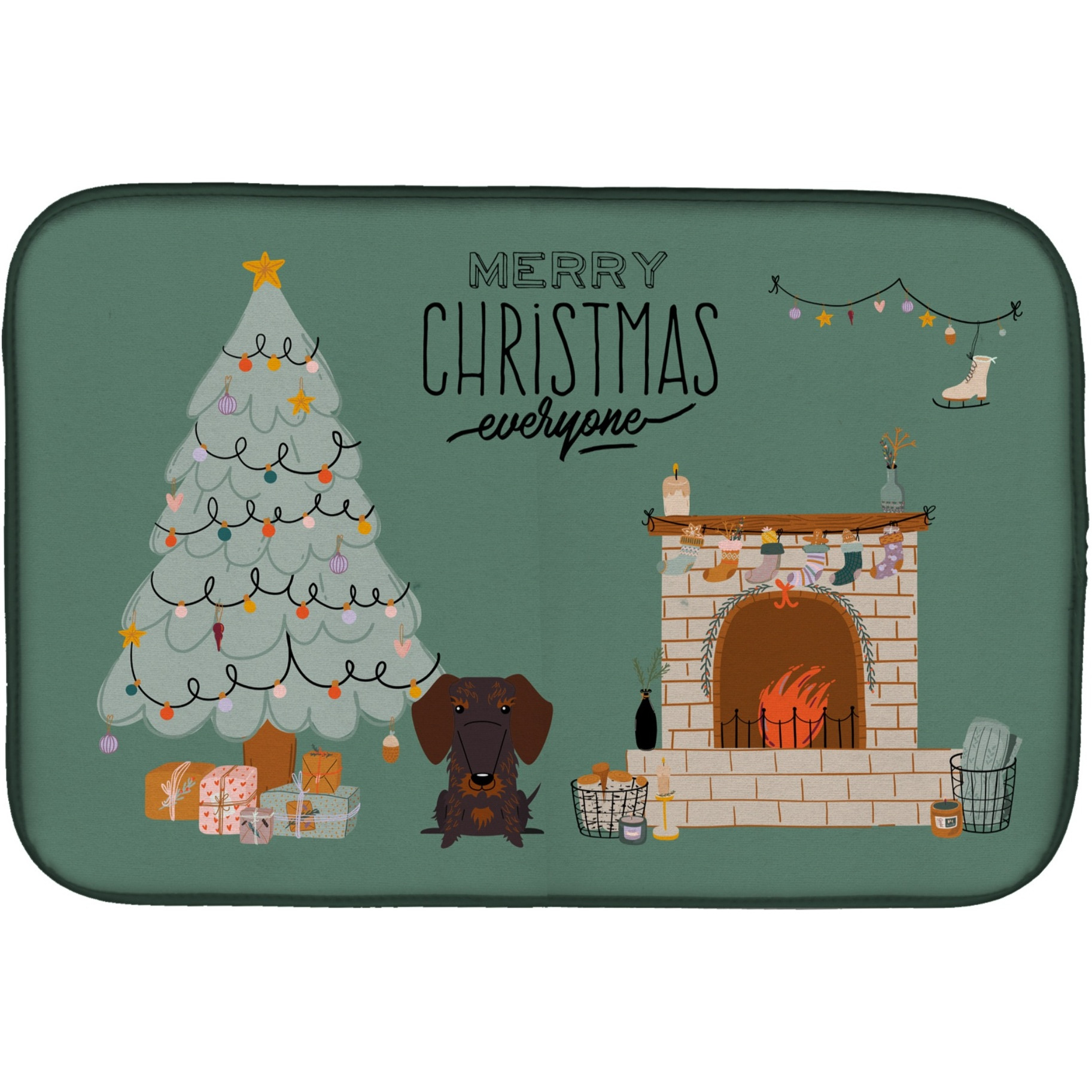 &quotCaroline's Treasures Caroline's Chocolate Wire Haired Dachshund Christmas Everyone dish-drying-mats, 14 x 21, Multicolor"