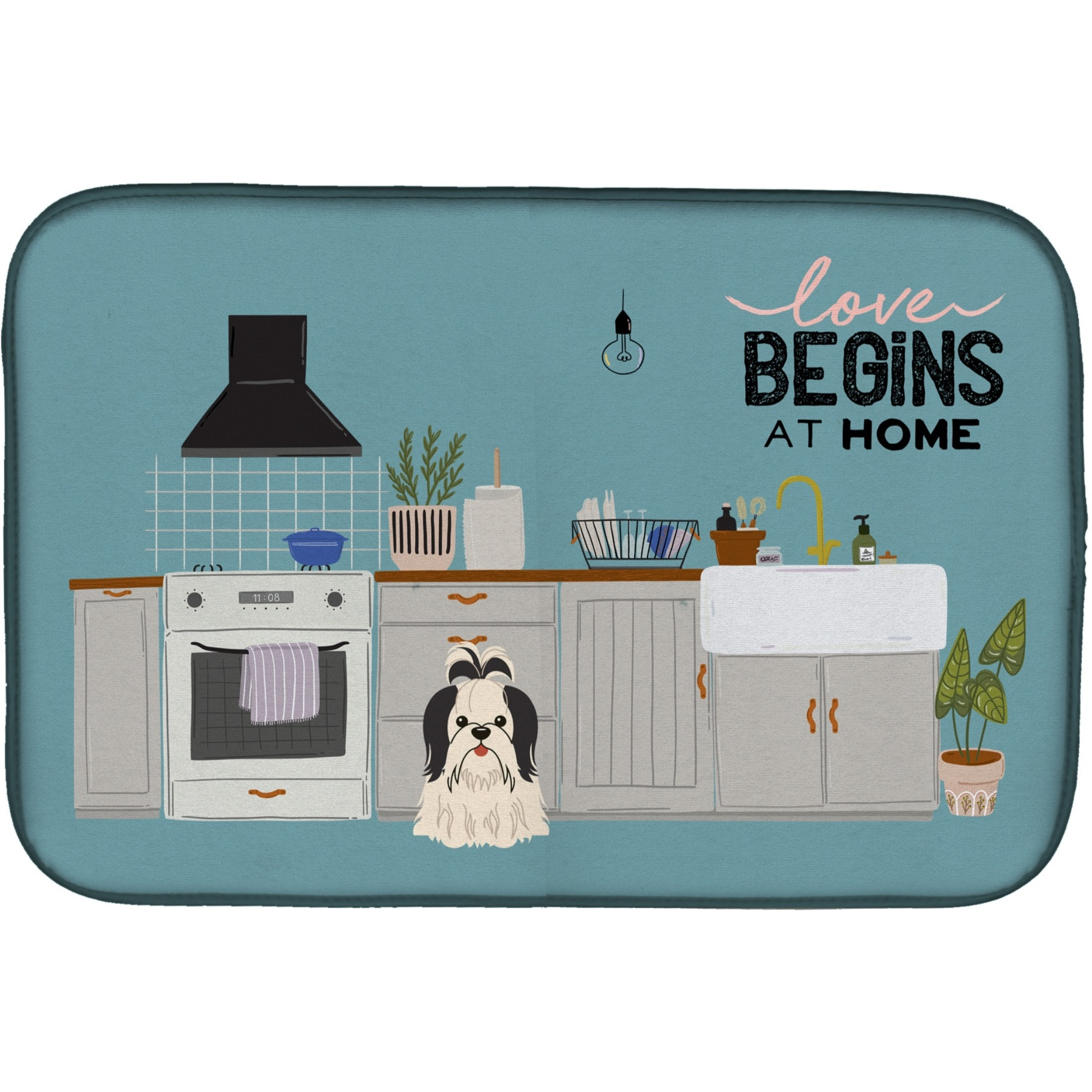 &quotCaroline's Treasures CK7792DDM Black White Shih Tzu Kitchen Scene dish-drying-mats, 14 x 21, Multicolor"