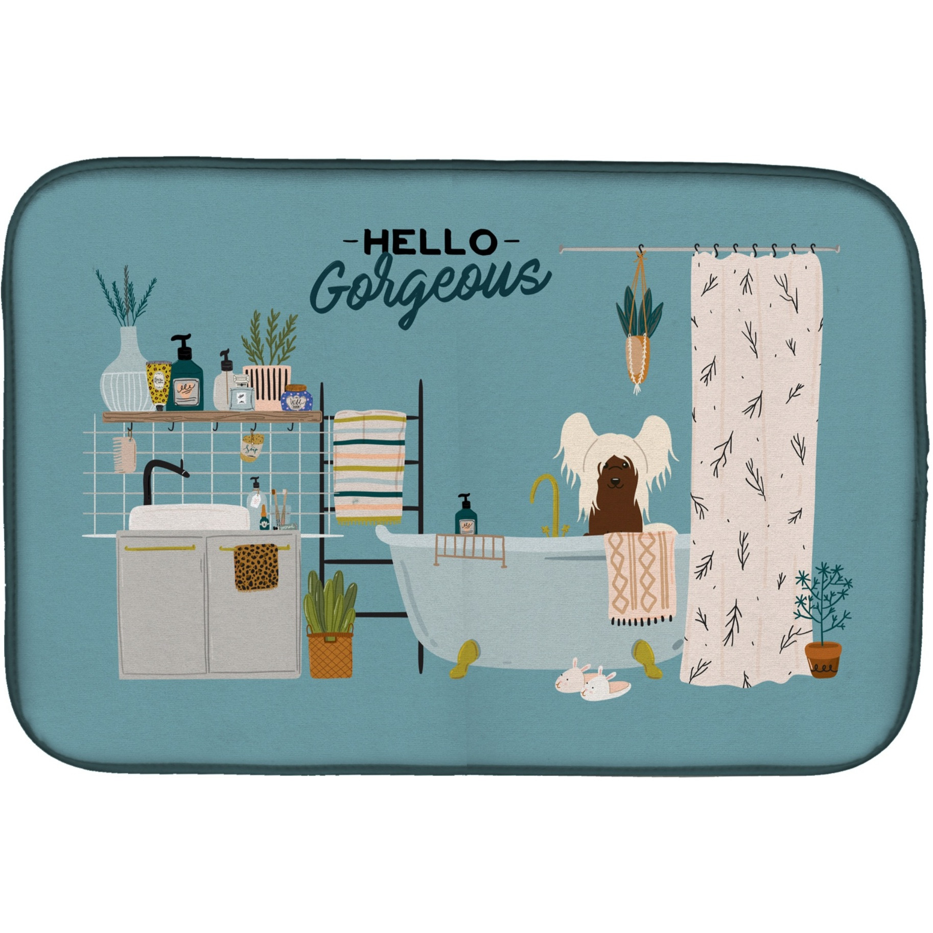 &quotCaroline's Treasures CK7535DDM Cream Chinese Crested in Bathtub dish-drying-mats, 14 x 21, Multicolor"