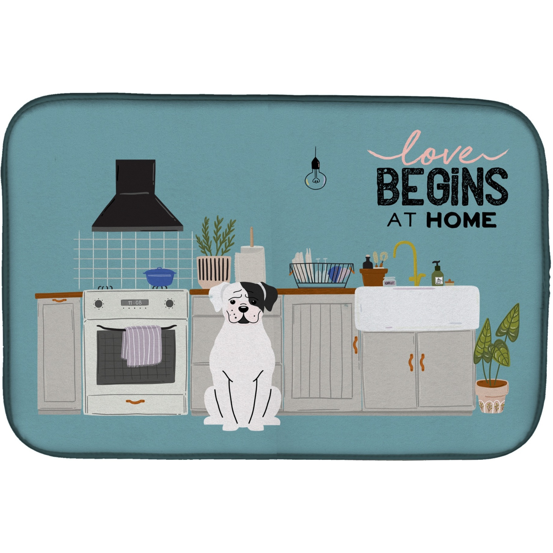 &quotCaroline's Treasures CK7818DDM White Boxer Kitchen Scene dish-drying-mats, 14 x 21, Multicolor"