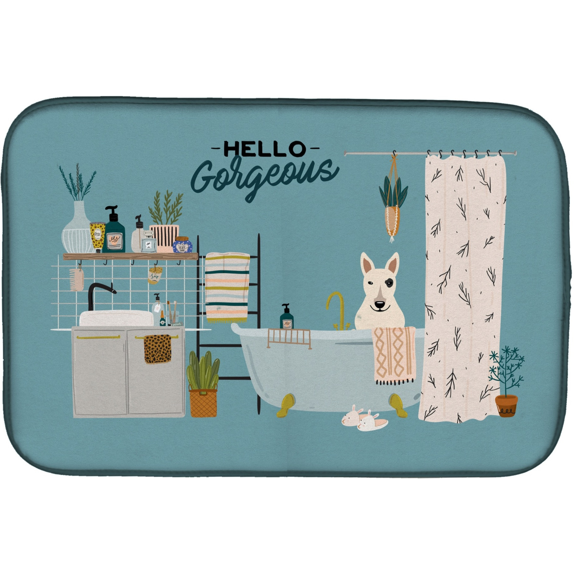 &quotCaroline's Treasures CK7560DDM White Bull Terrier in Bathtub dish-drying-mats, 14 x 21, Multicolor"