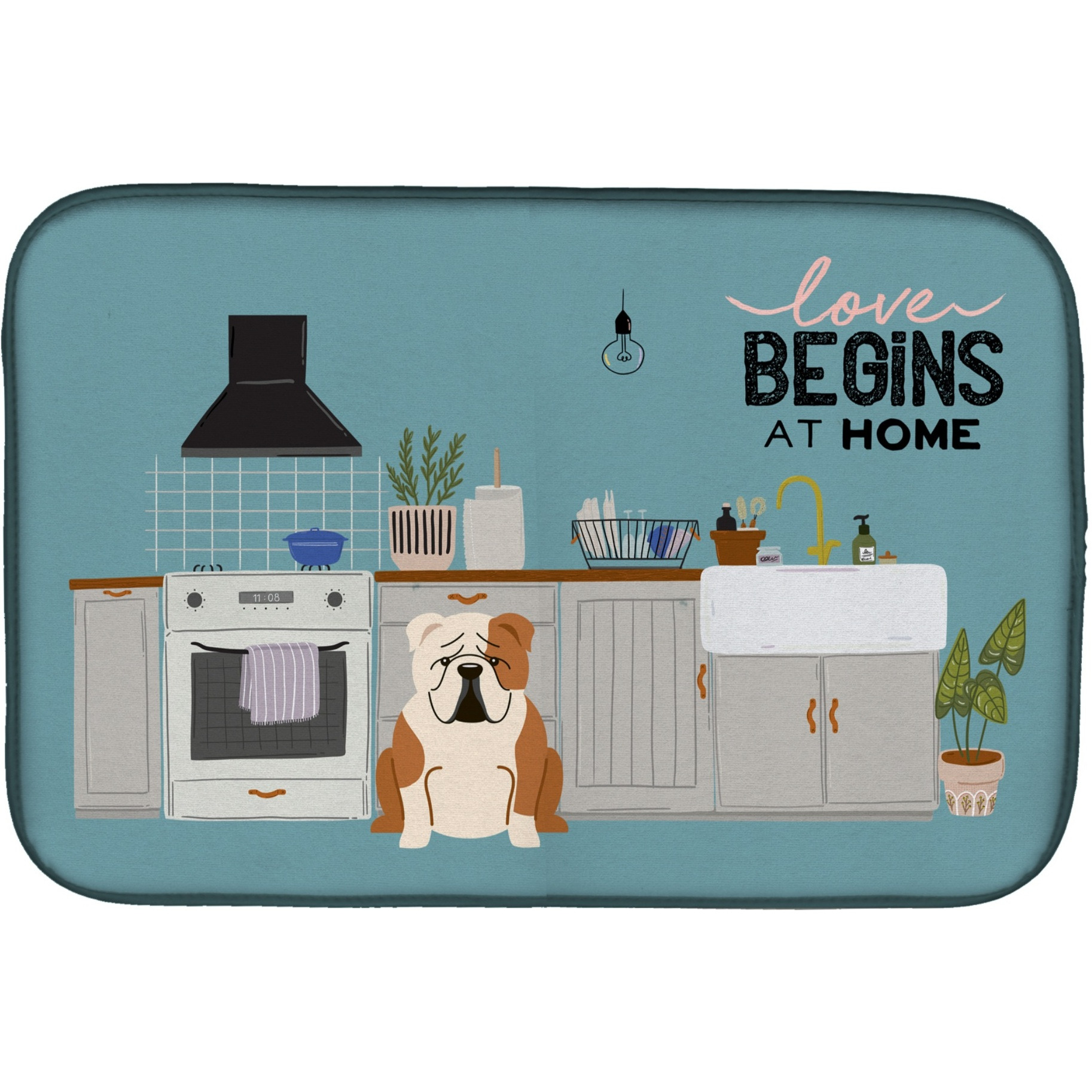 &quotCaroline's Treasures Fawn White English Bulldog Kitchen Scene dish-drying-mats, 14 x 21, Multicolor"