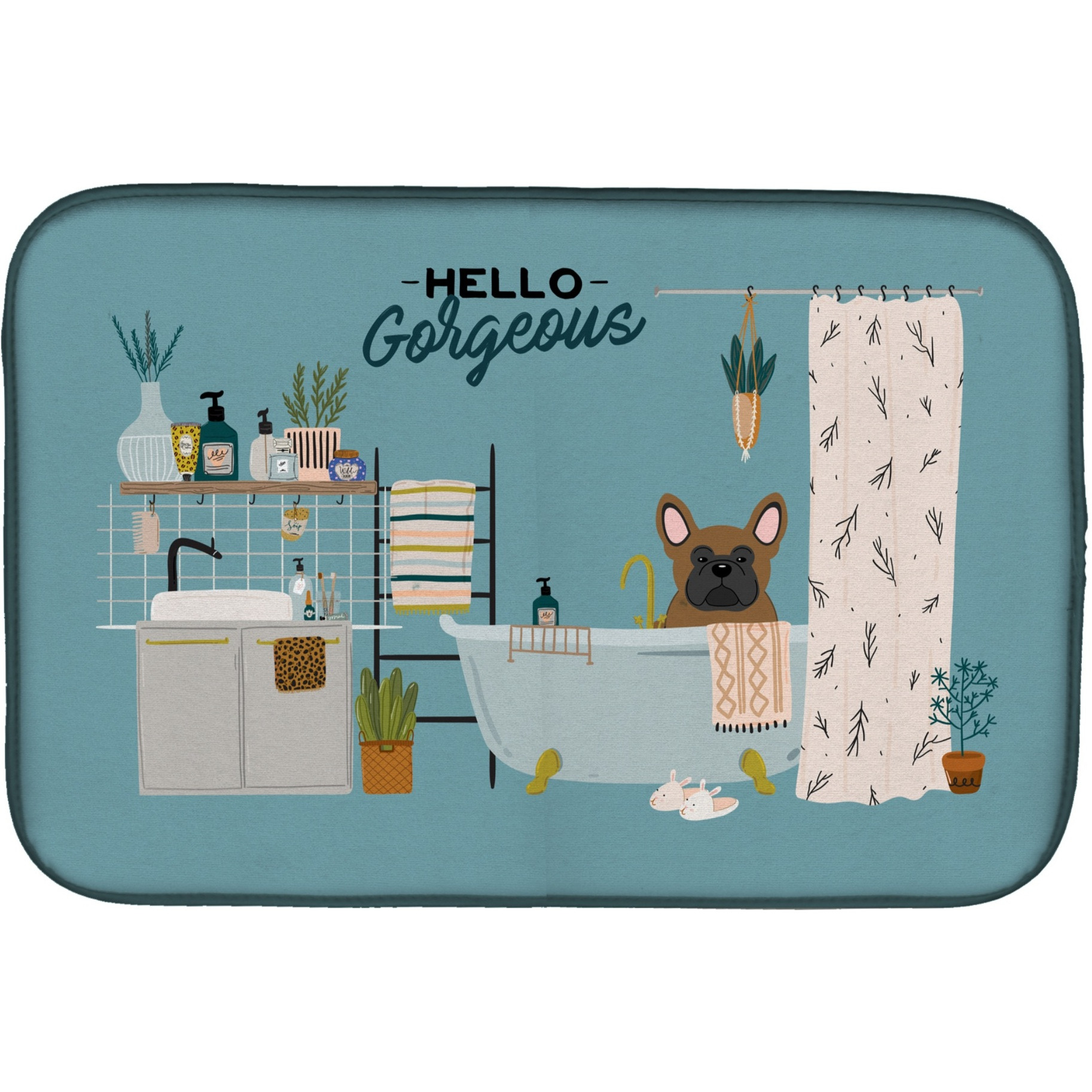 &quotCaroline's Treasures CK7435DDM Brown French Bulldog in Bathtub dish-drying-mats, 14 x 21, Multicolor"