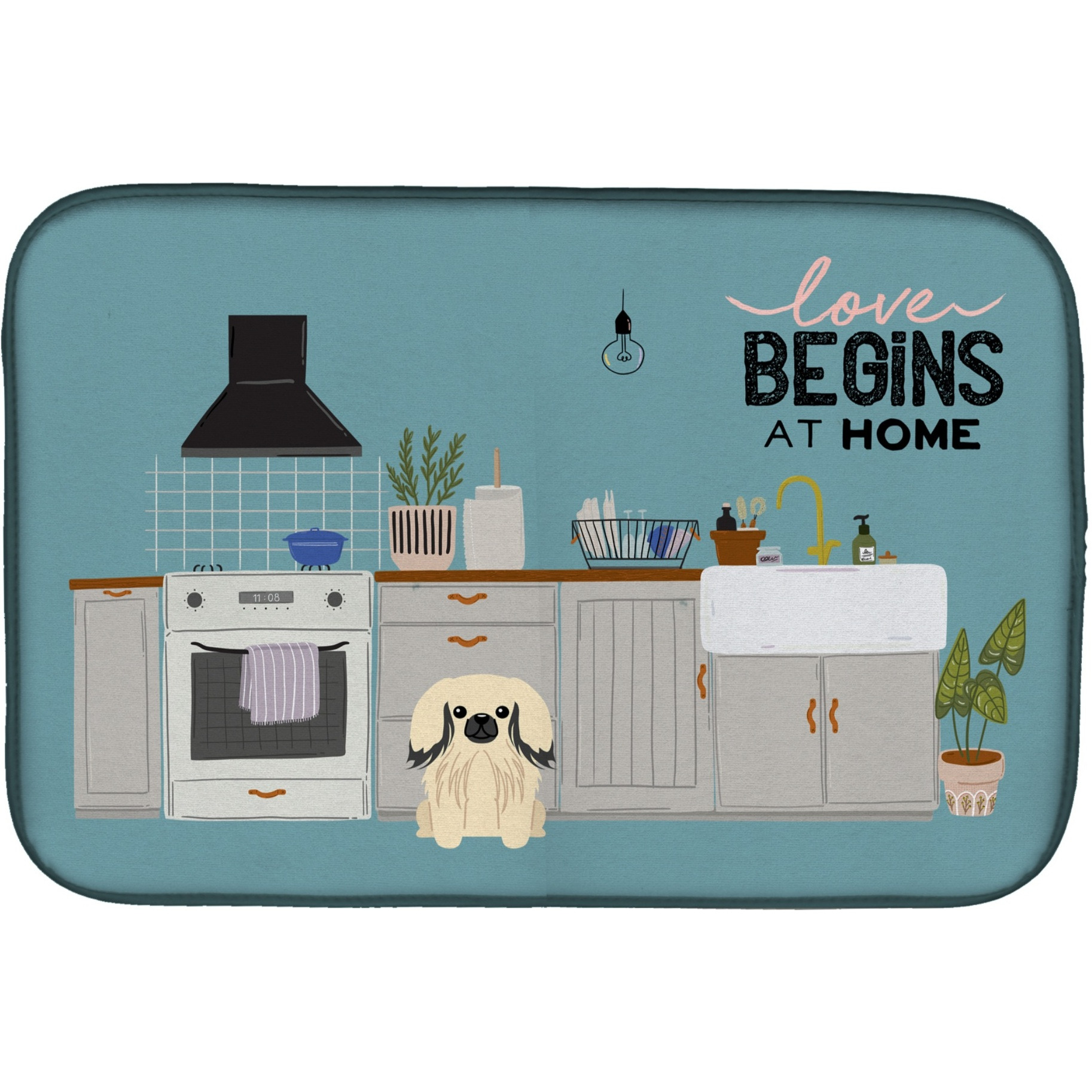 &quotCaroline's Treasures CK7810DDM Cream Pekingese Kitchen Scene dish-drying-mats, 14 x 21, Multicolor"