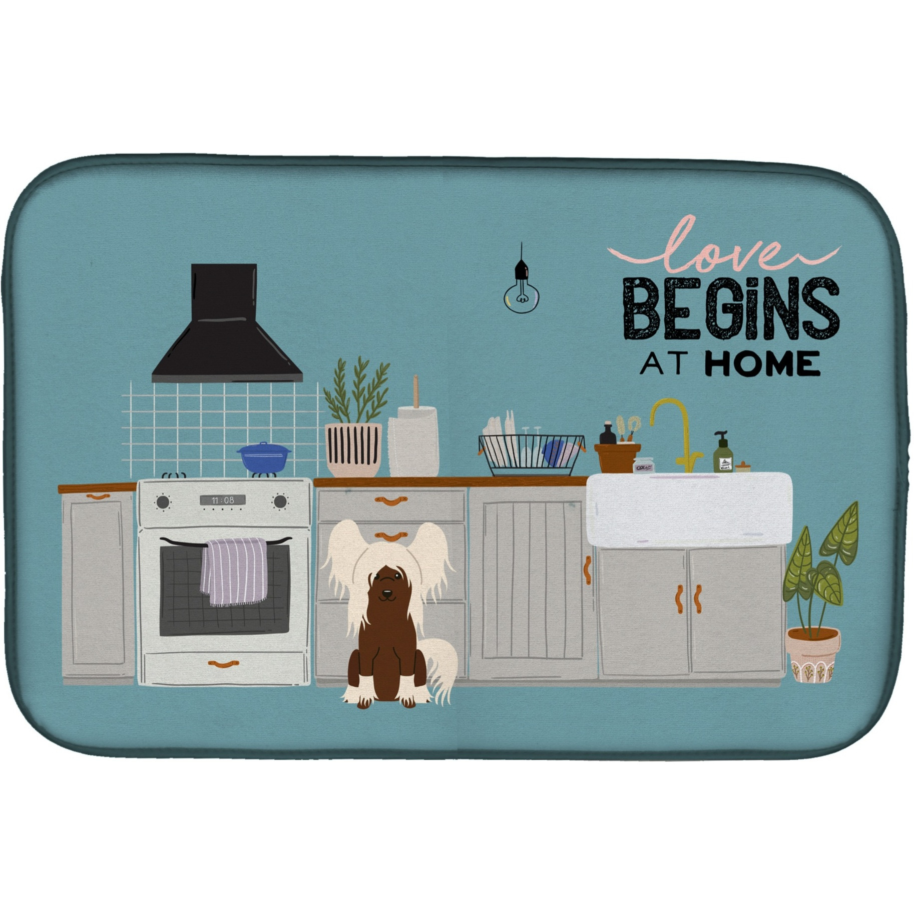 &quotCaroline's Treasures CK7817DDM Cream Chinese Crested Kitchen Scene dish-drying-mats, 14 x 21, Multicolor"