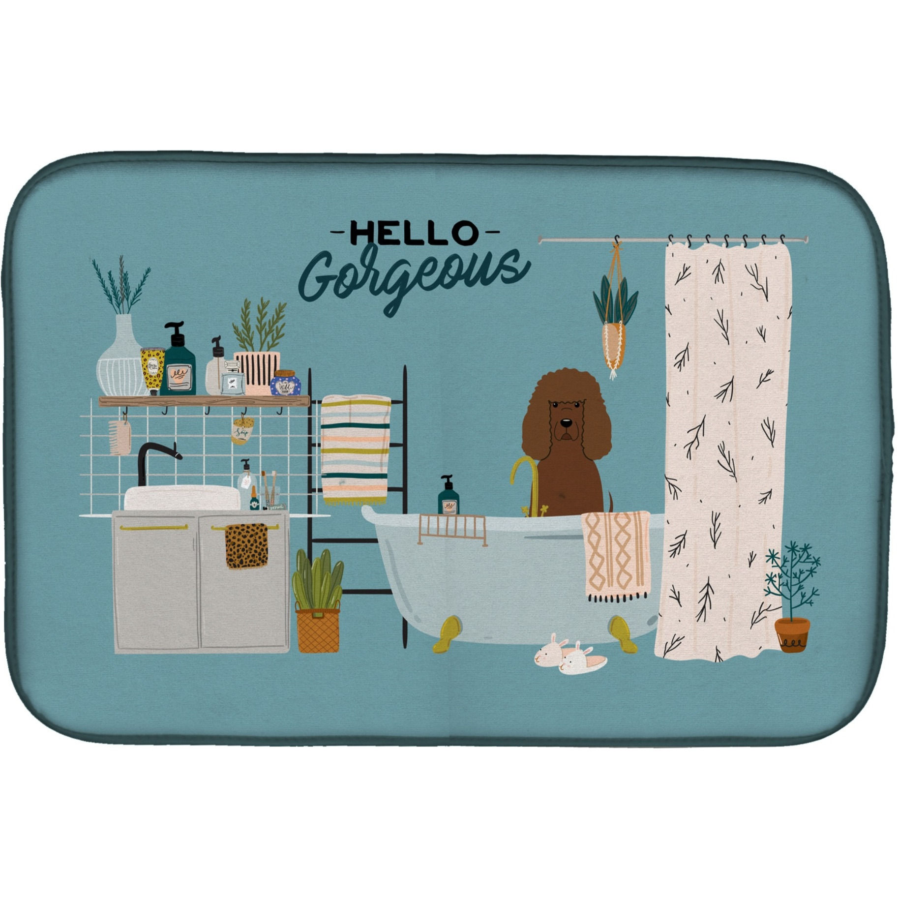 &quotCaroline's Treasures CK7485DDM Irish Water Spaniel in Bathtub dish-drying-mats, 14 x 21, Multicolor"
