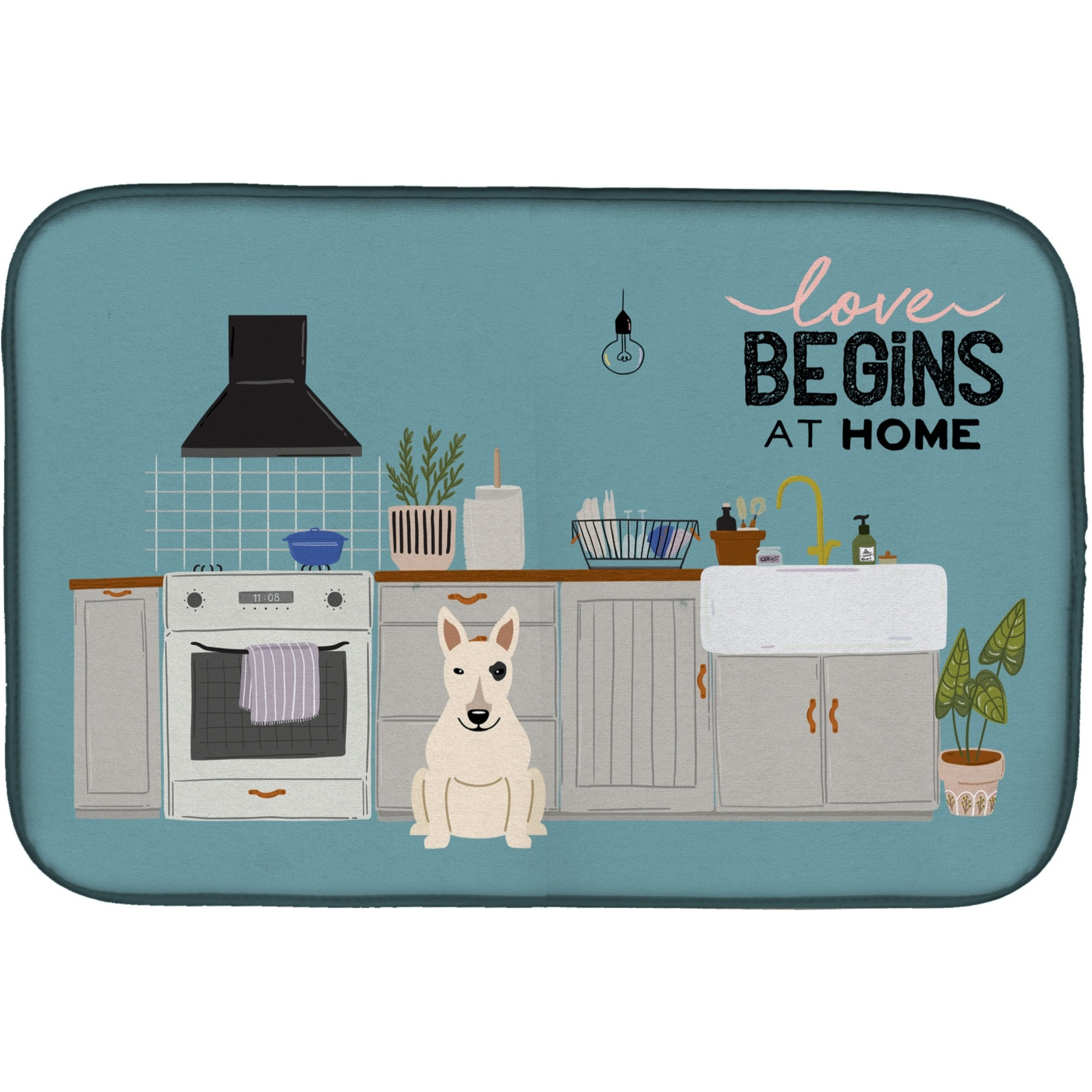 &quotCaroline's Treasures CK7842DDM White Bull Terrier Kitchen Scene dish-drying-mats, 14 x 21, Multicolor"