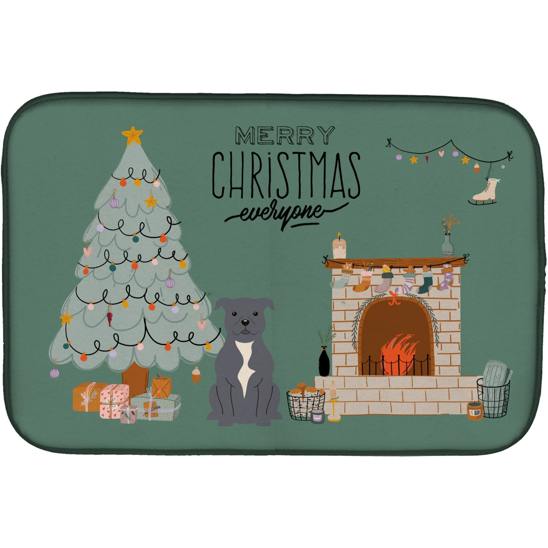 &quotCaroline's Treasures Caroline's Blue Staffordshire Bull Terrier Christmas Everyone dish-drying-mats, 14 x 21, Multicolor"