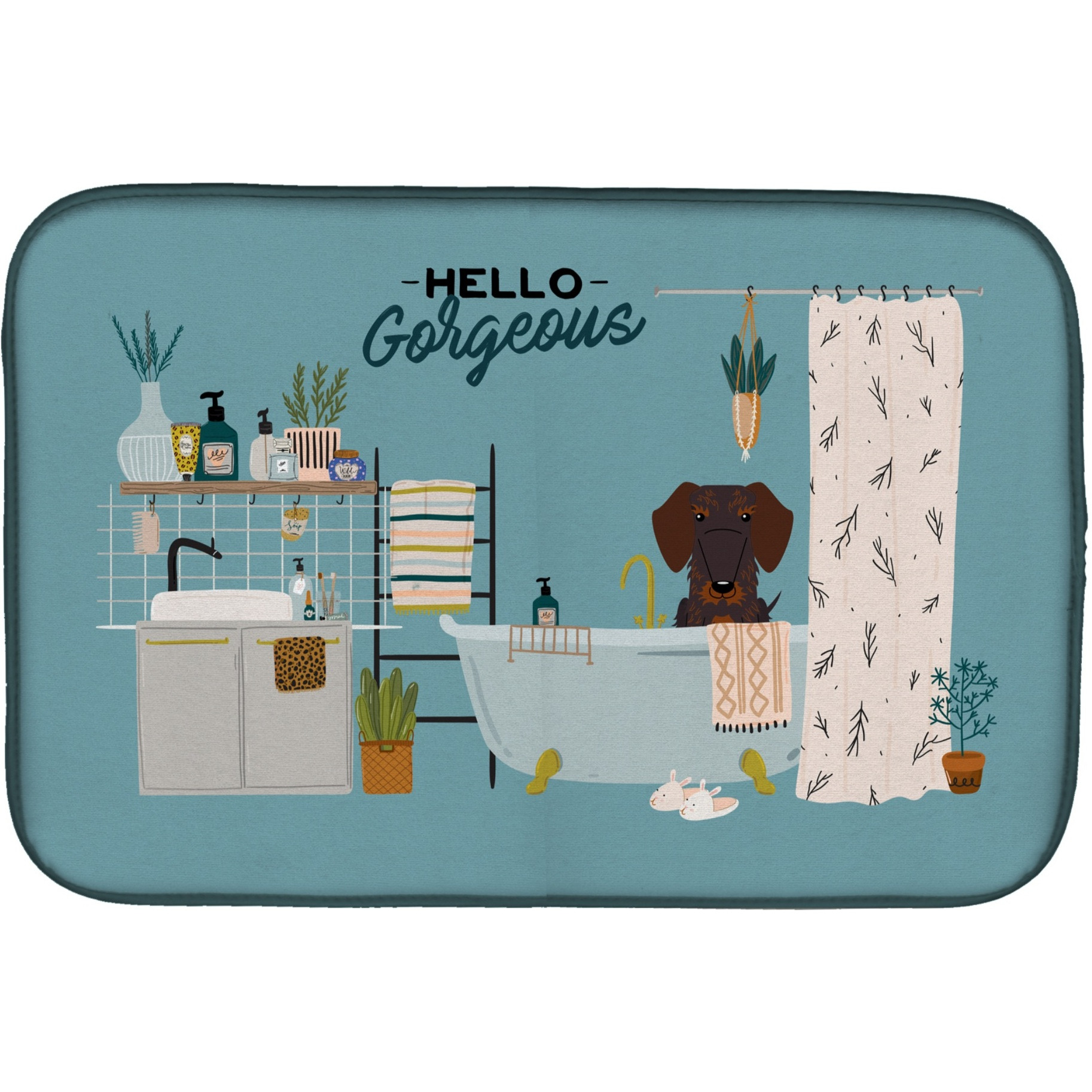 &quotCaroline's Treasures Chocolate Wire Haired Dachshund in Bathtub dish-drying-mats, 14 x 21, Multicolor"