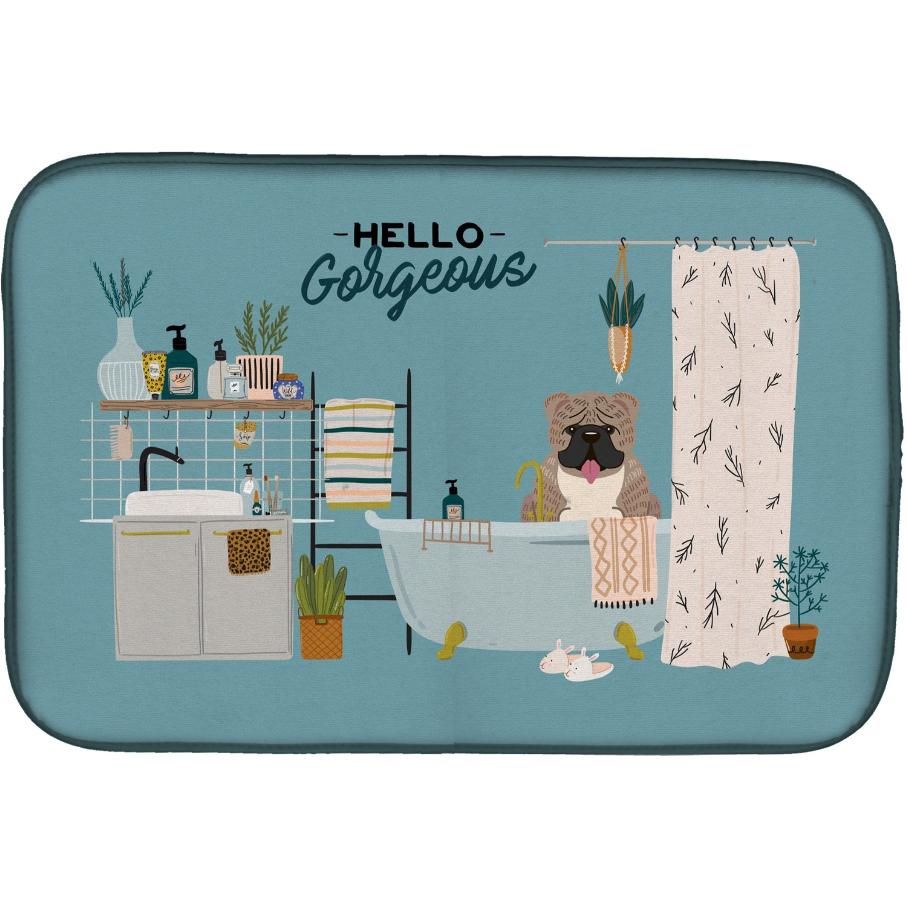 &quotCaroline's Treasures Grey Brindle English Bulldog in Bathtub dish-drying-mats, 14 x 21, Multicolor"