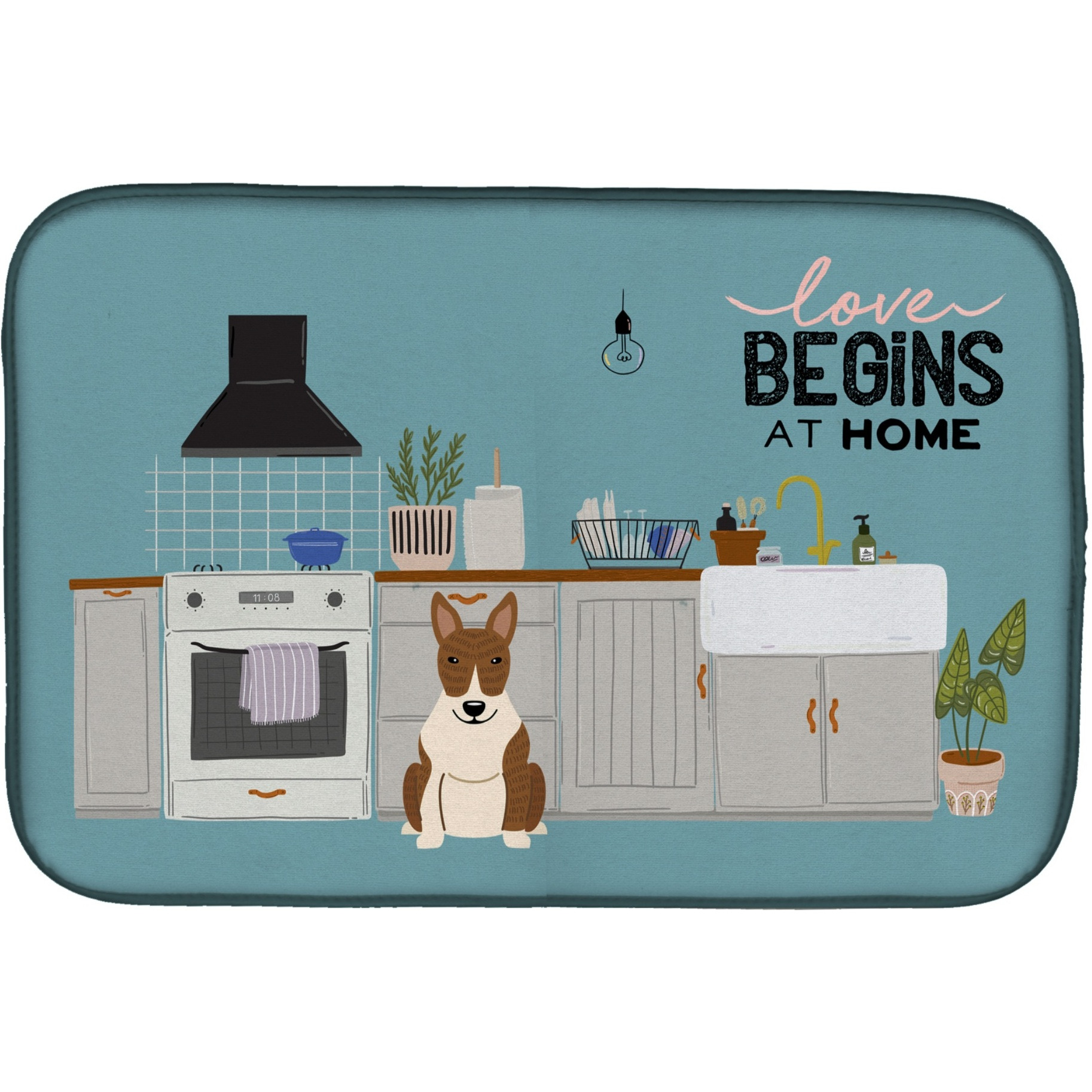 &quotCaroline's Treasures CK7841DDM Brindle Bull Terrier Kitchen Scene dish-drying-mats, 14 x 21, Multicolor"