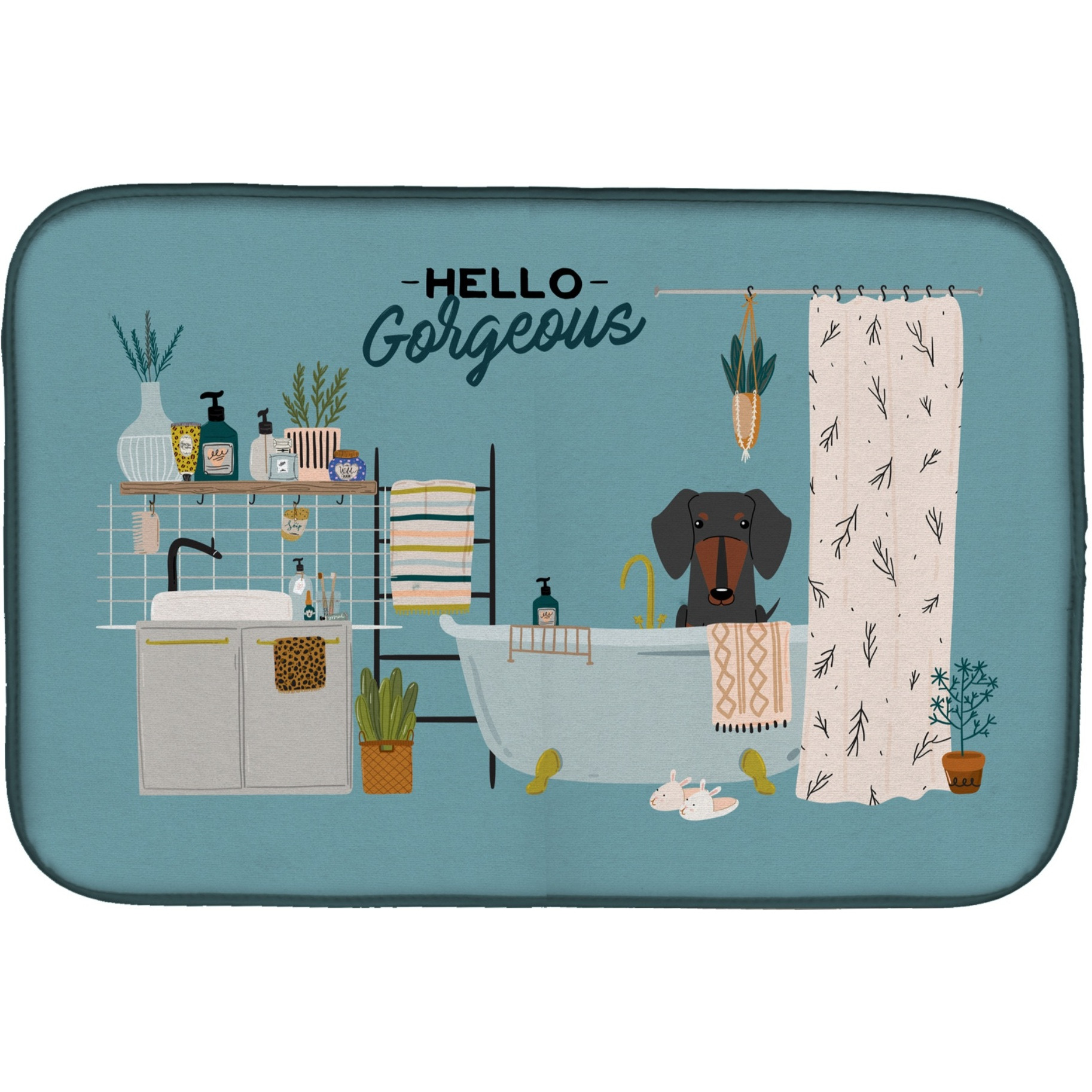&quotCaroline's Treasures CK7554DDM Black Tan Dachshund in Bathtub dish-drying-mats, 14 x 21, Multicolor"