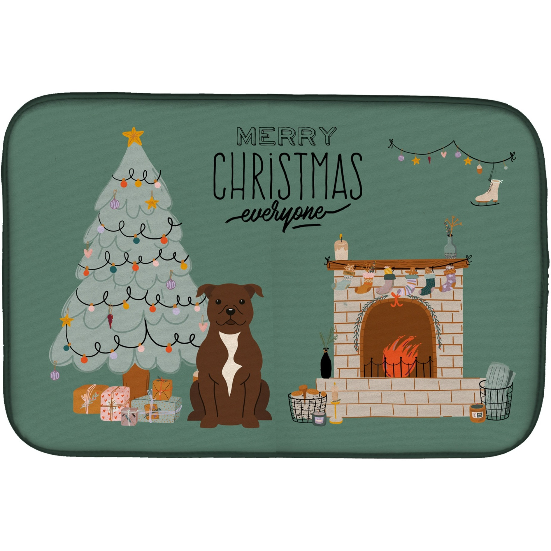 &quotCaroline's Treasures Caroline's Chocolate Staffordshire Bull Terrier Christmas Everyone dish-drying-mats, 14 x 21, Multicolor"