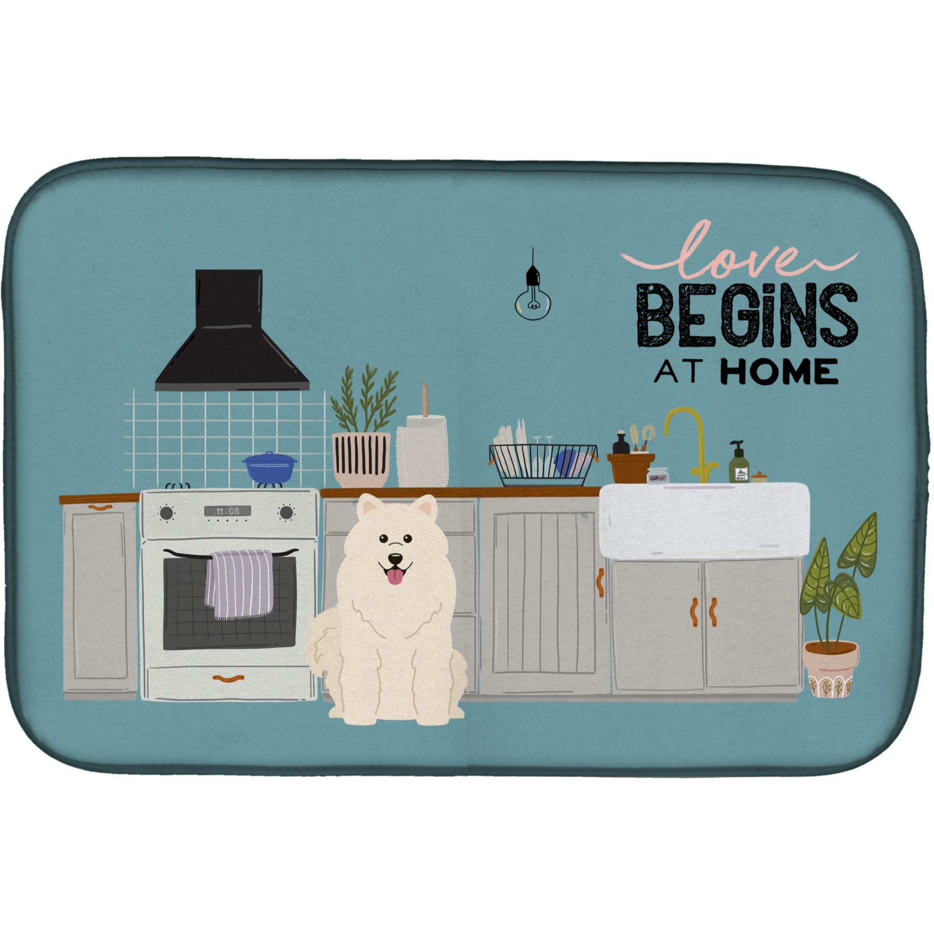 &quotCaroline's Treasures CK7734DDM Samoyed Kitchen Scene dish-drying-mats, 14 x 21, Multicolor"