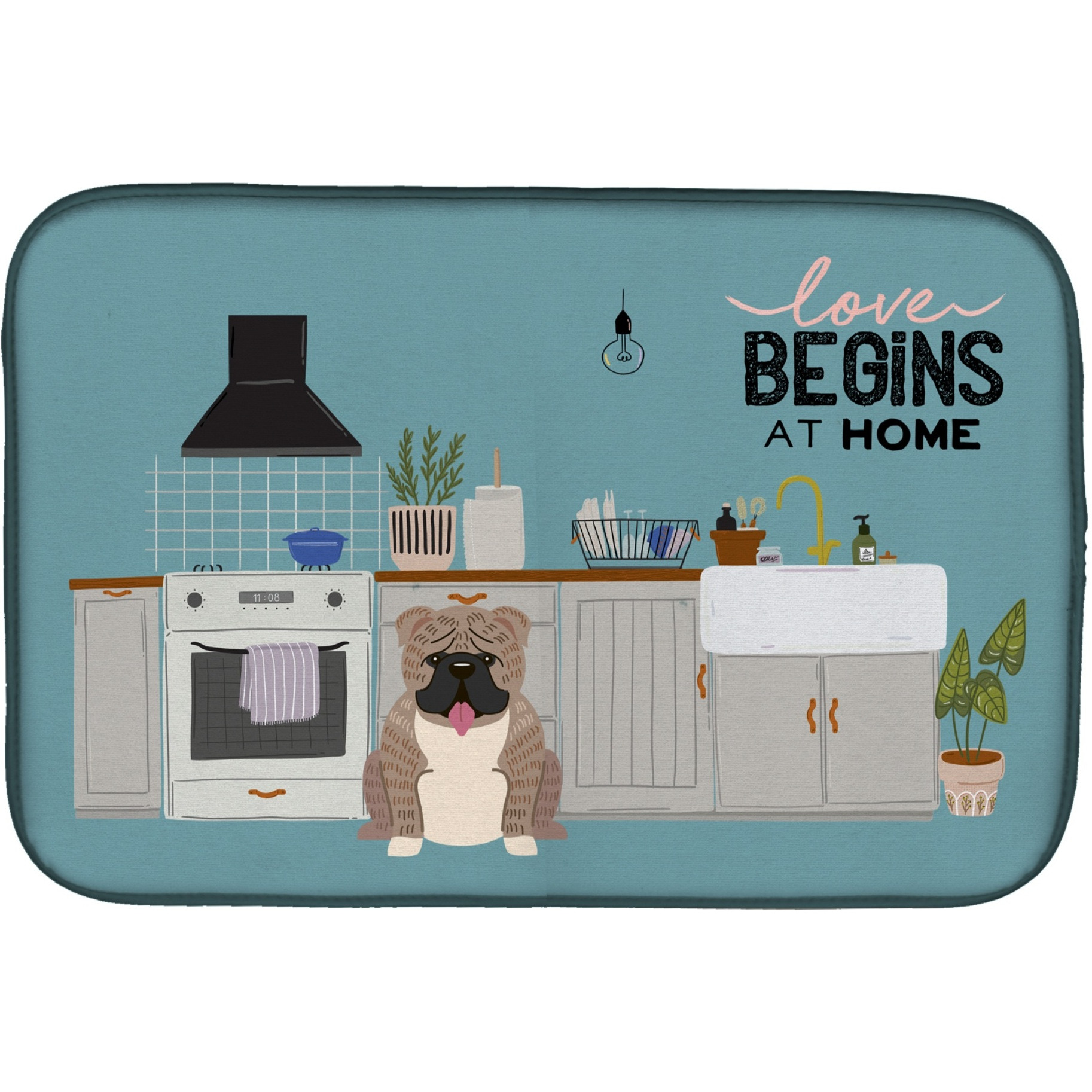 &quotCaroline's Treasures Grey Brindle English Bulldog Kitchen Scene dish-drying-mats, 14 x 21, Multicolor"