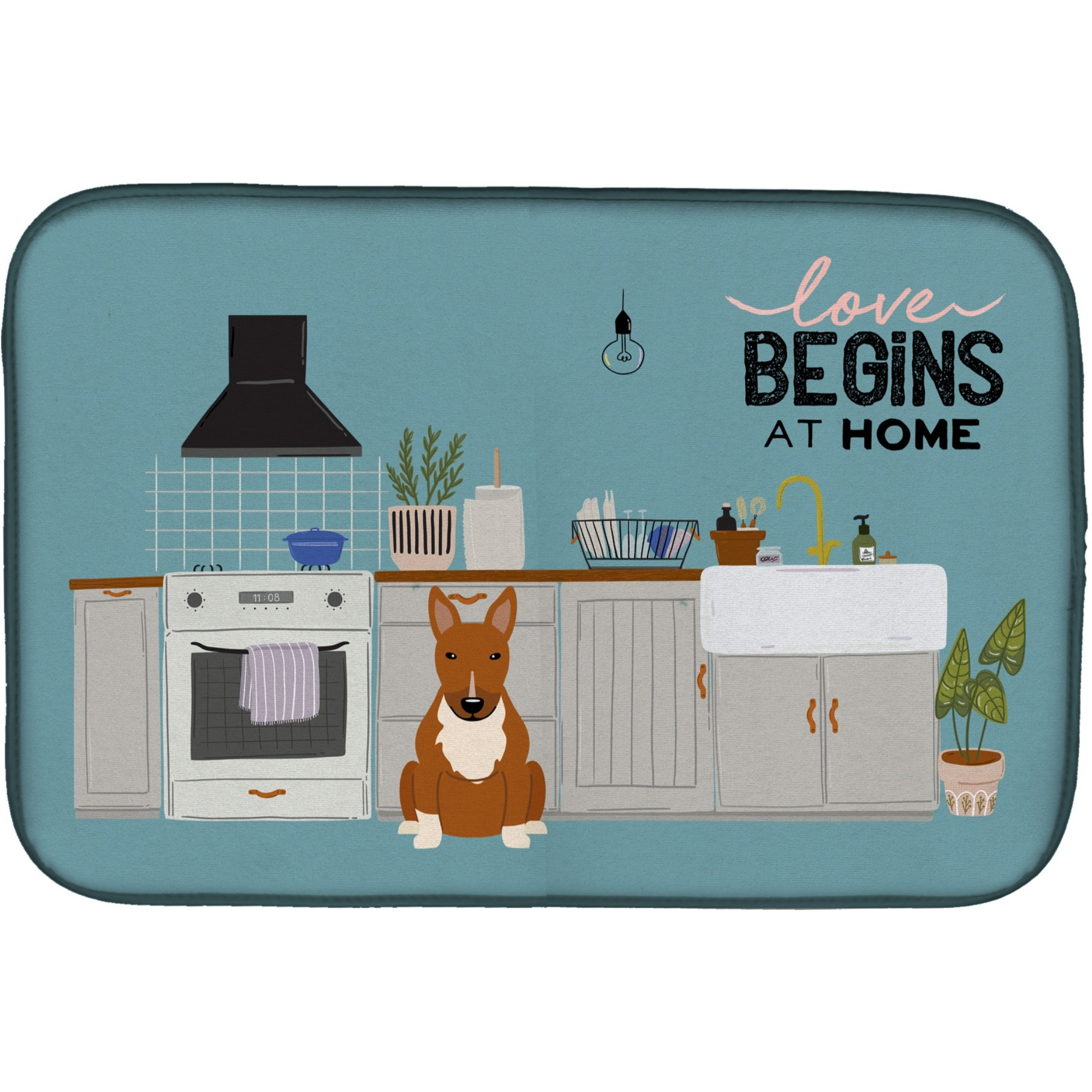 &quotCaroline's Treasures CK7838DDM Red Bull Terrier Kitchen Scene dish-drying-mats, 14 x 21, Multicolor"